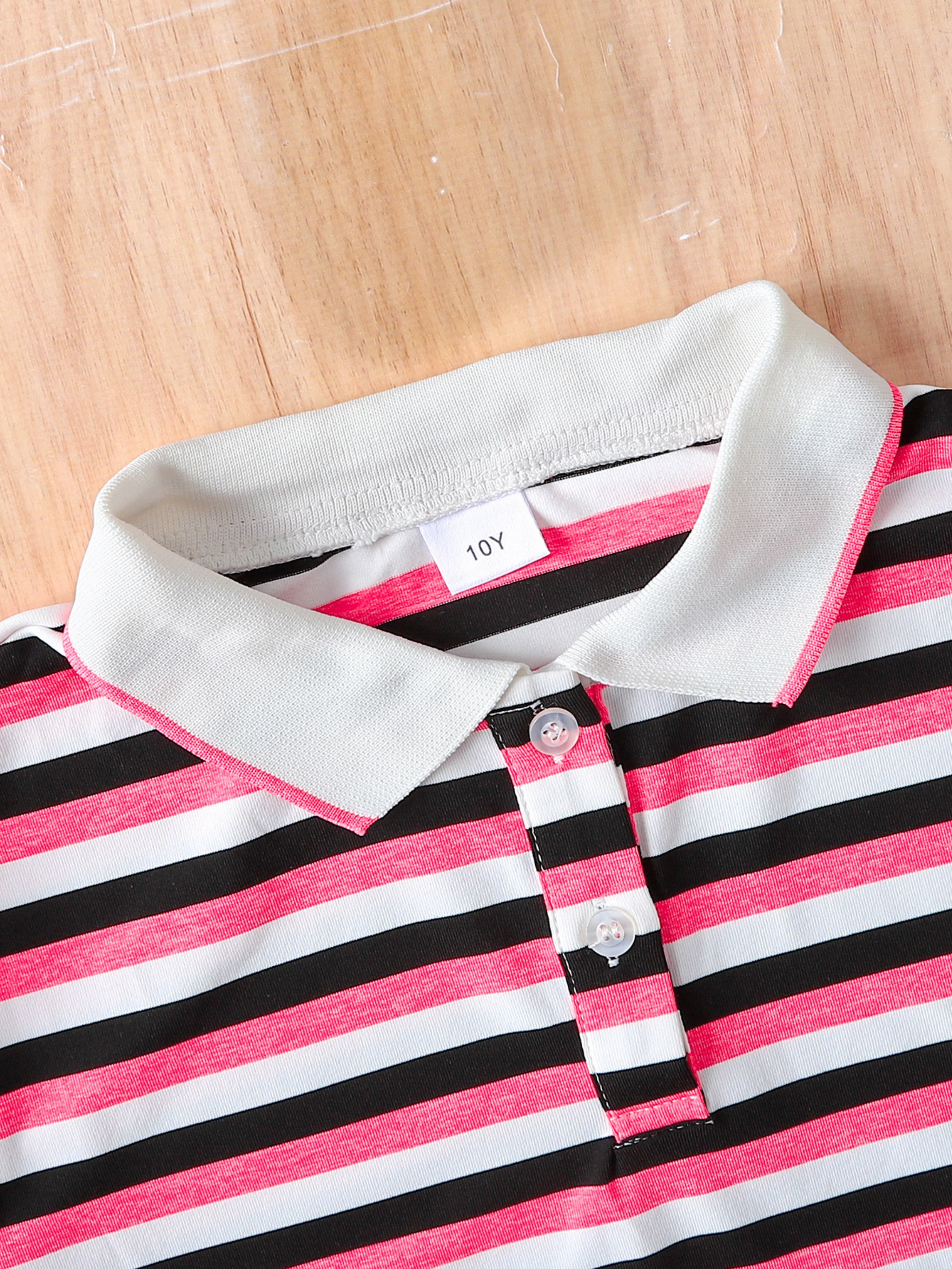 Girls Striped Short Sleeve Polo T-Shirt