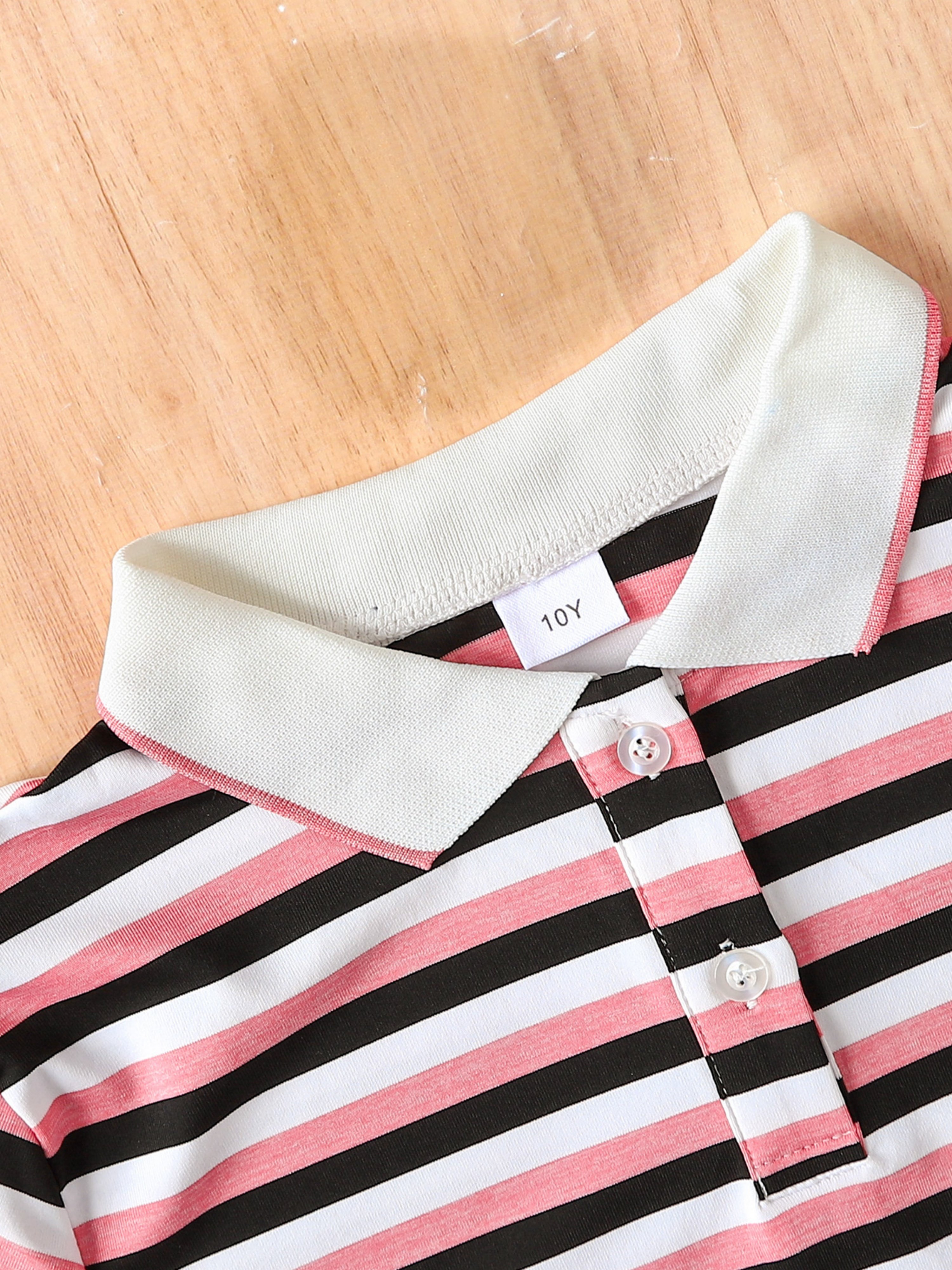 Girls Striped Short Sleeve Polo T-Shirt