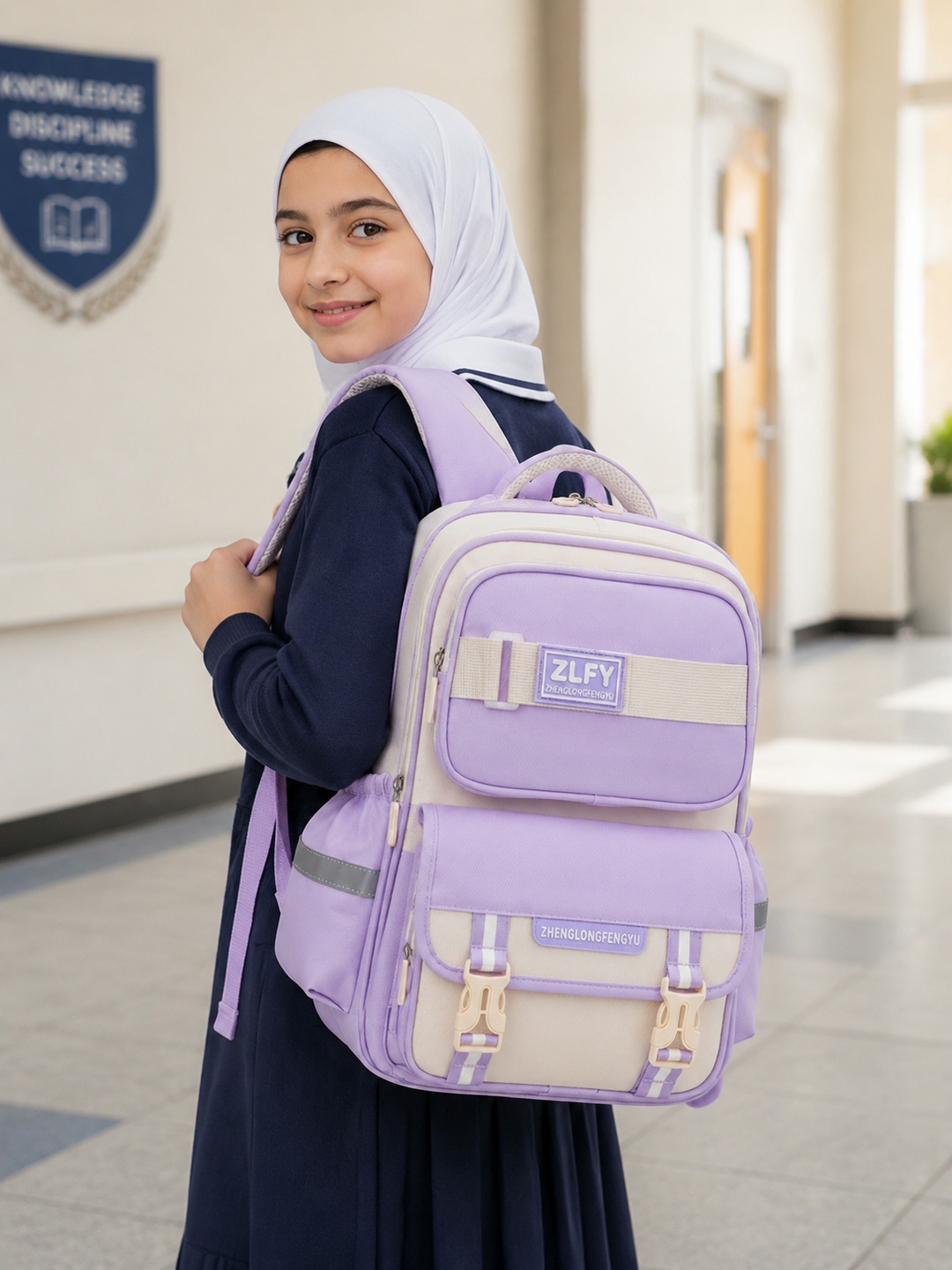 شنطة ظهر متعددة الألوان وسحاب للبنات