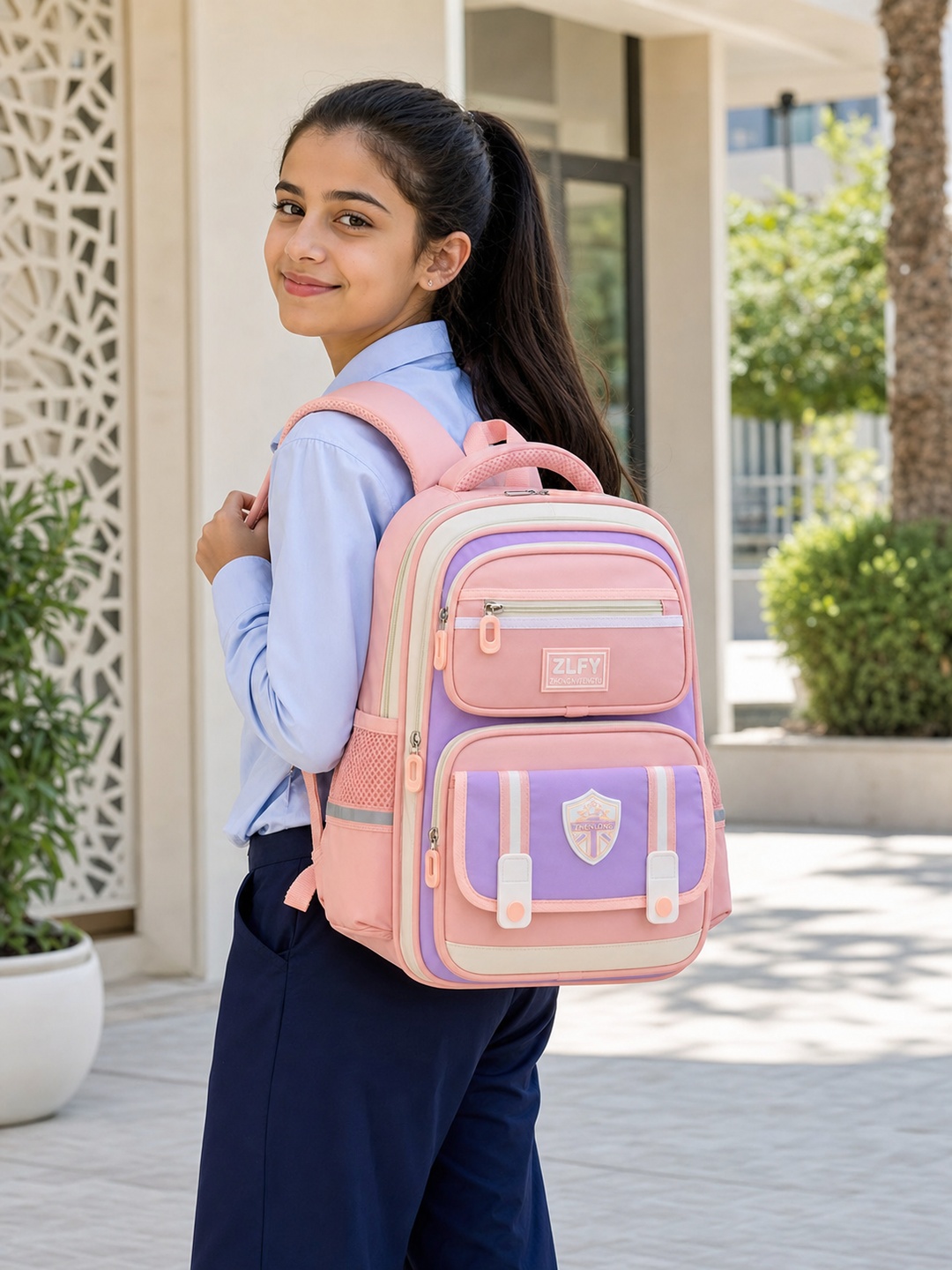 Girls Multi-Color Zip Closure Backpack 