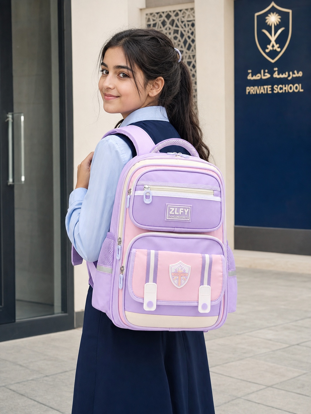 Girls Multi-Color Zip Closure Backpack 