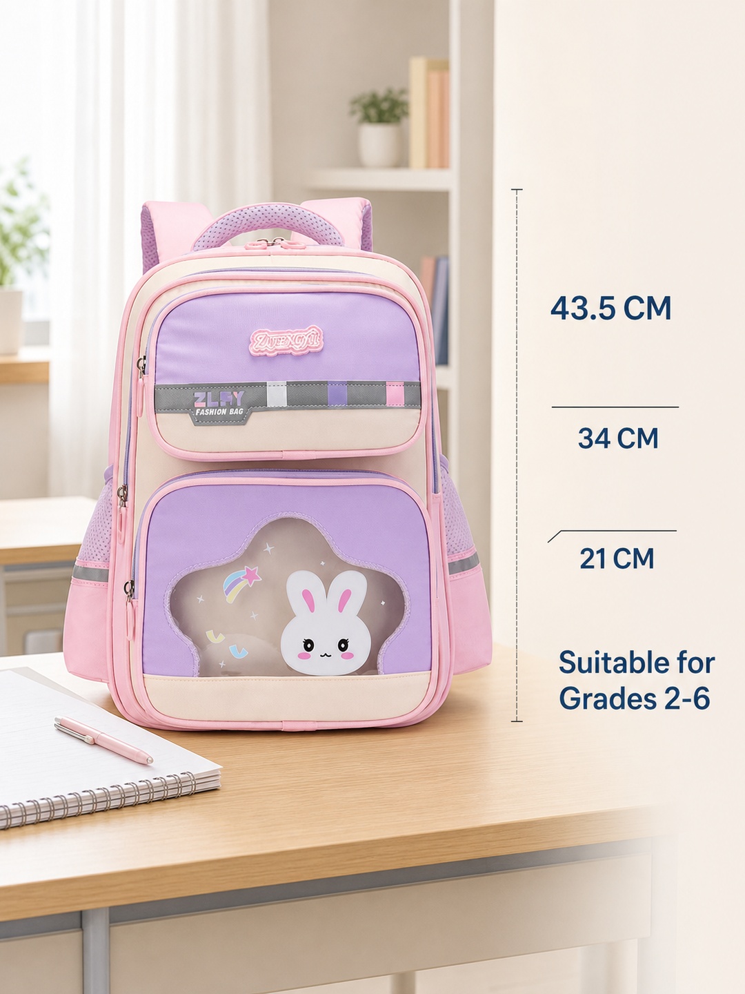 Girls Bunny Print Zip Closure Backpack