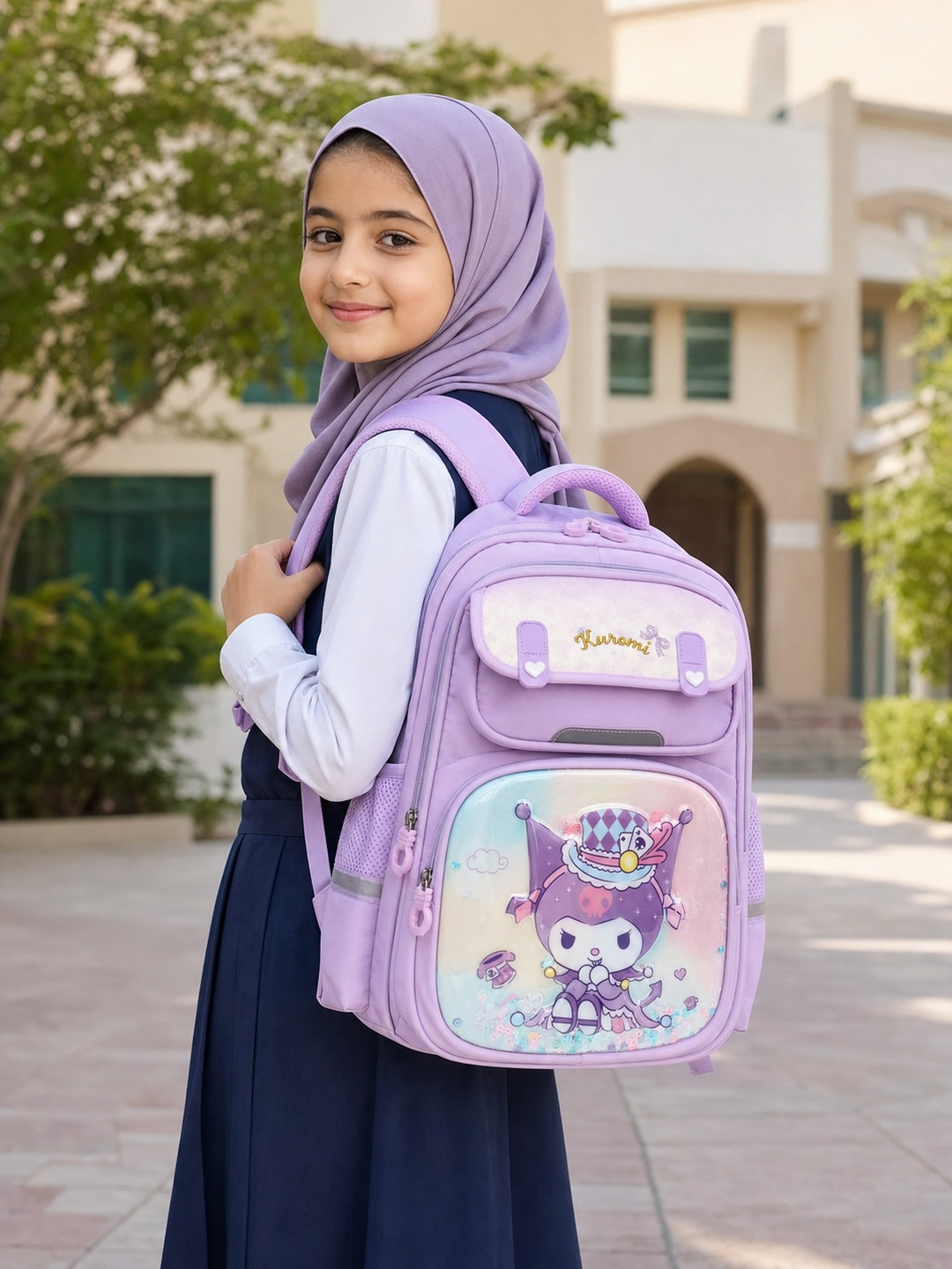 Girls Purple Graphic Print Zip Closure Backpack