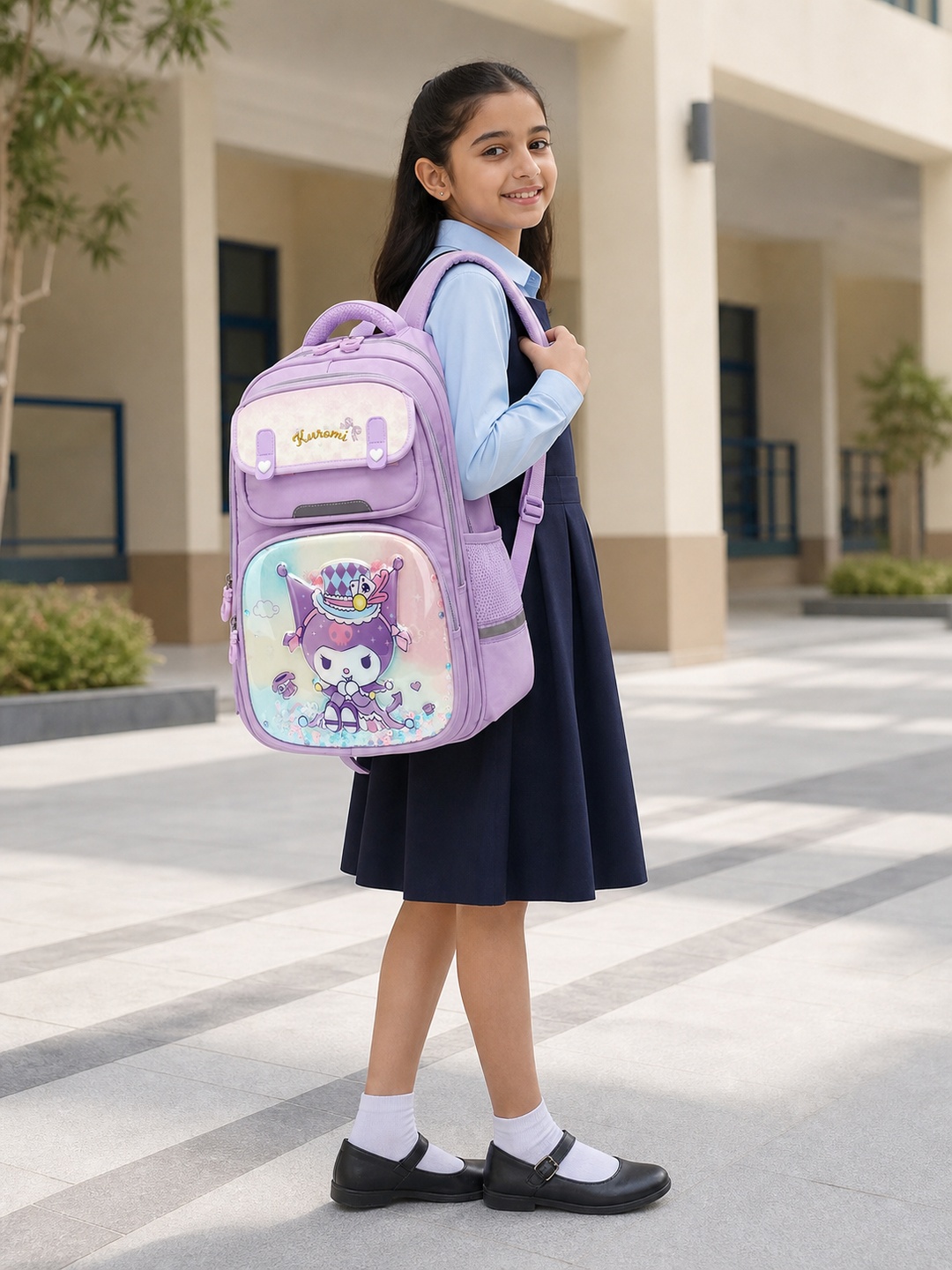 Girls Purple Graphic Print Zip Closure Backpack