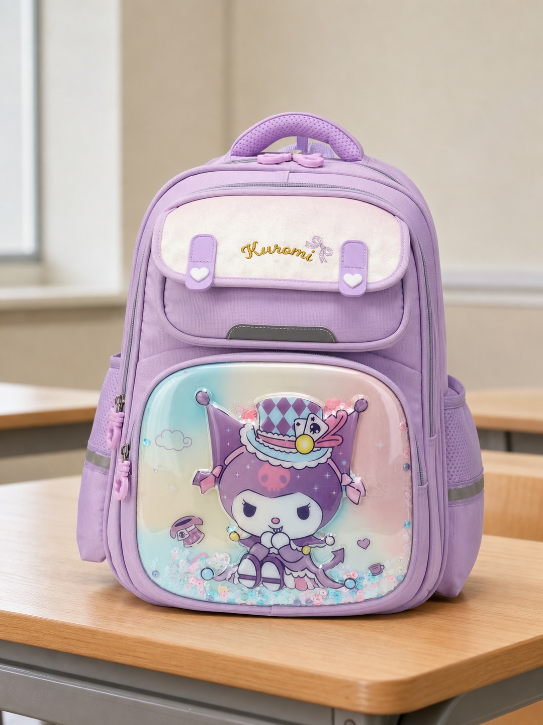 Girls Purple Graphic Print Zip Closure Backpack
