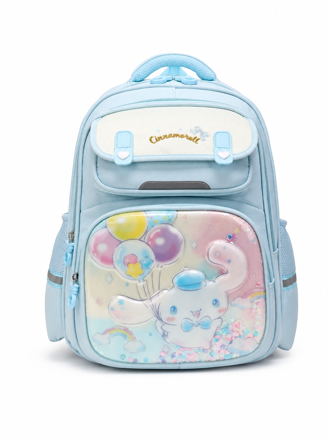 Girls Blue Graphic Print Zip Closure Backpack - Primary