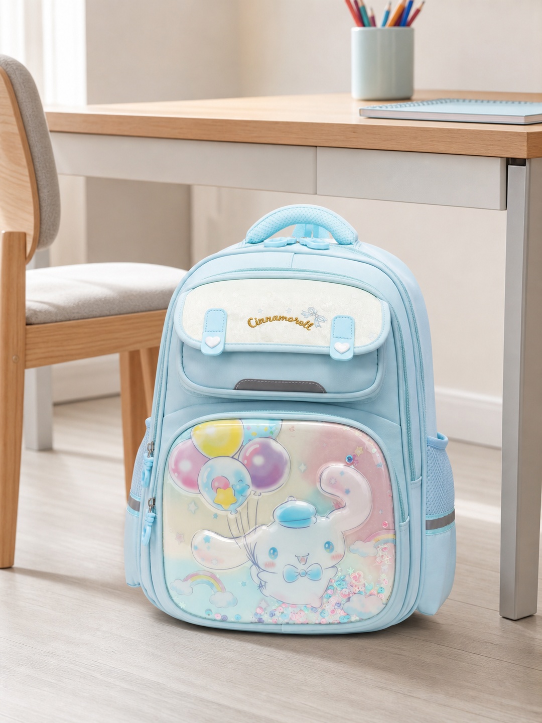 Girls Blue Graphic Print Zip Closure Backpack - Primary