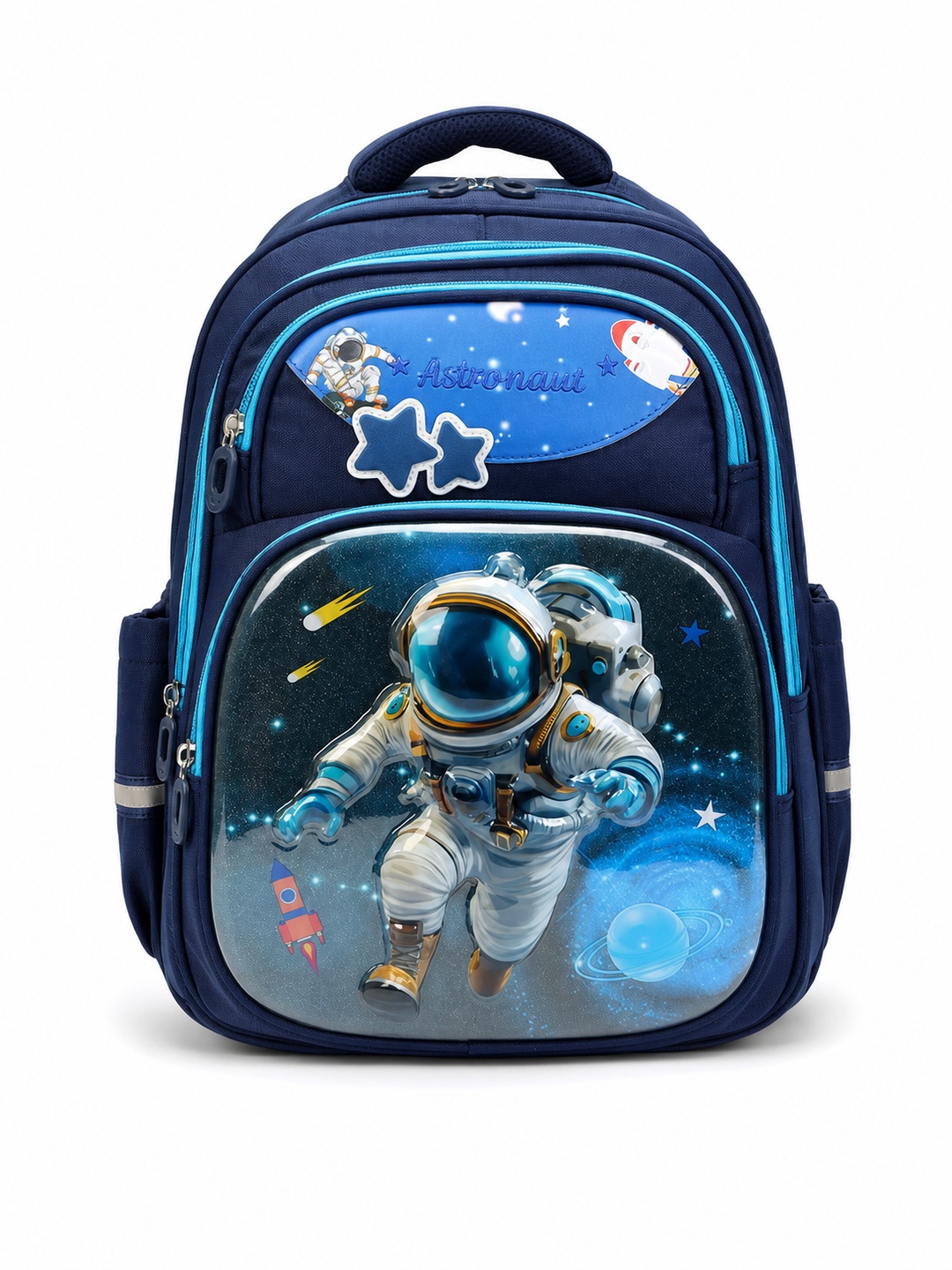 Kids Navy Blue Astronauts Print Zip Backpack - Primary
