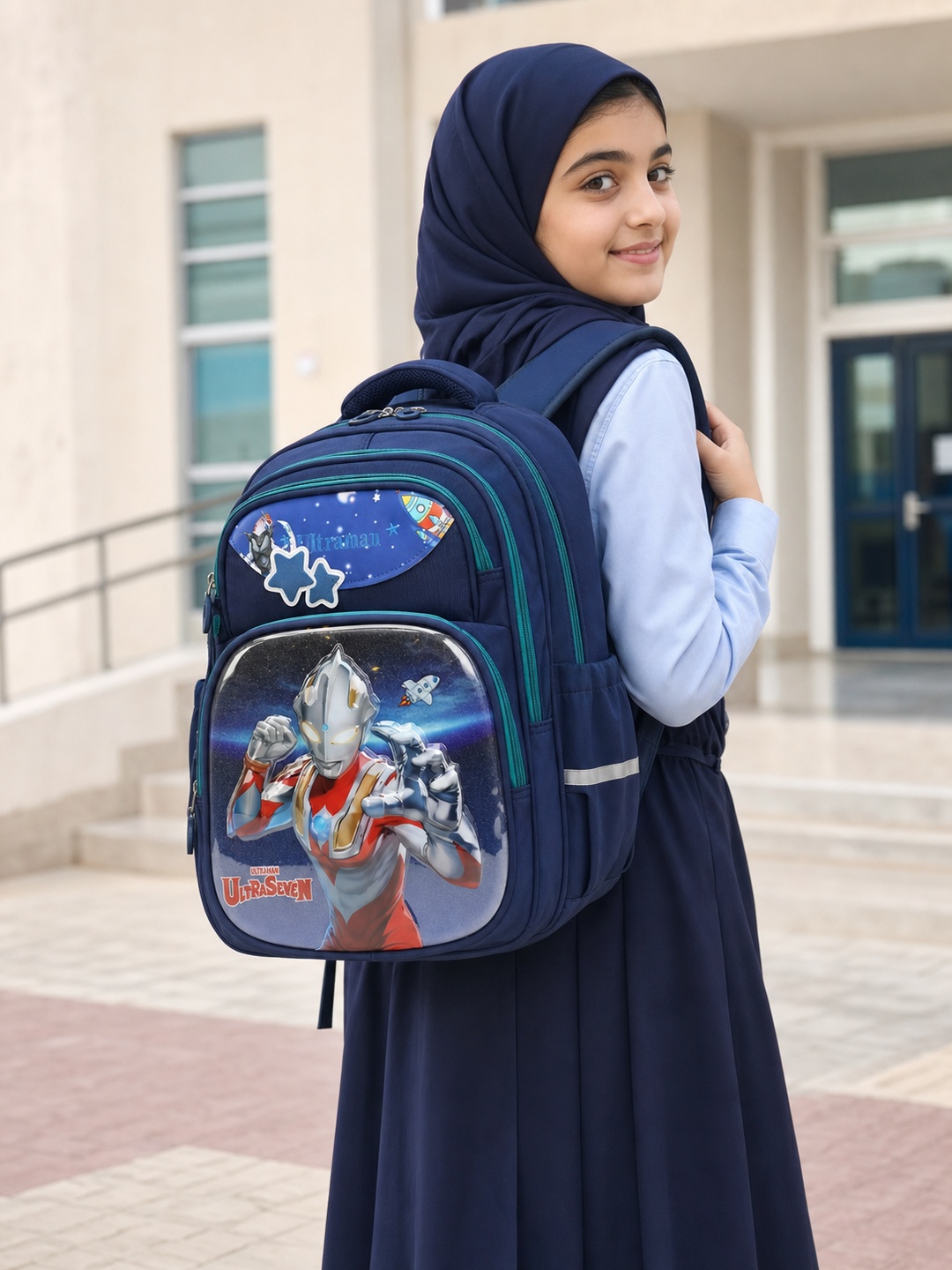 Kids Blue Graphic Print Zip Closure Backpack - Primary