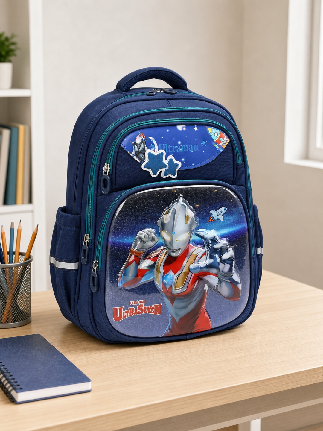 Kids Blue Graphic Print Zip Closure Backpack - Primary