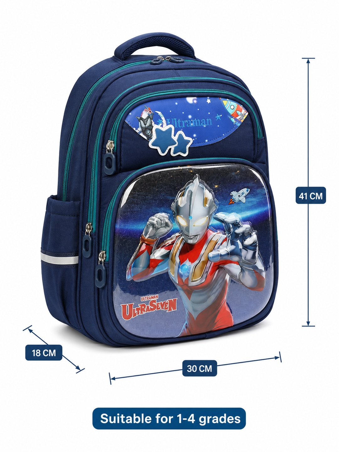 Kids Blue Graphic Print Zip Closure Backpack - Primary
