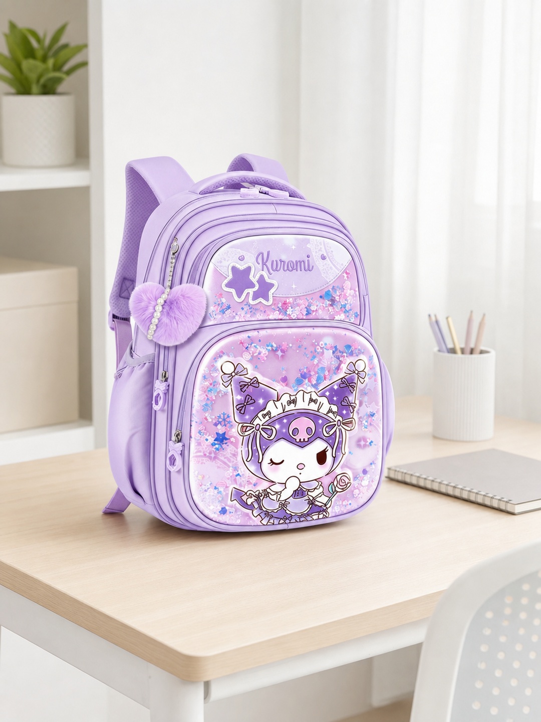 Girls Purple Graphic Pocket Print Backpack - Primary