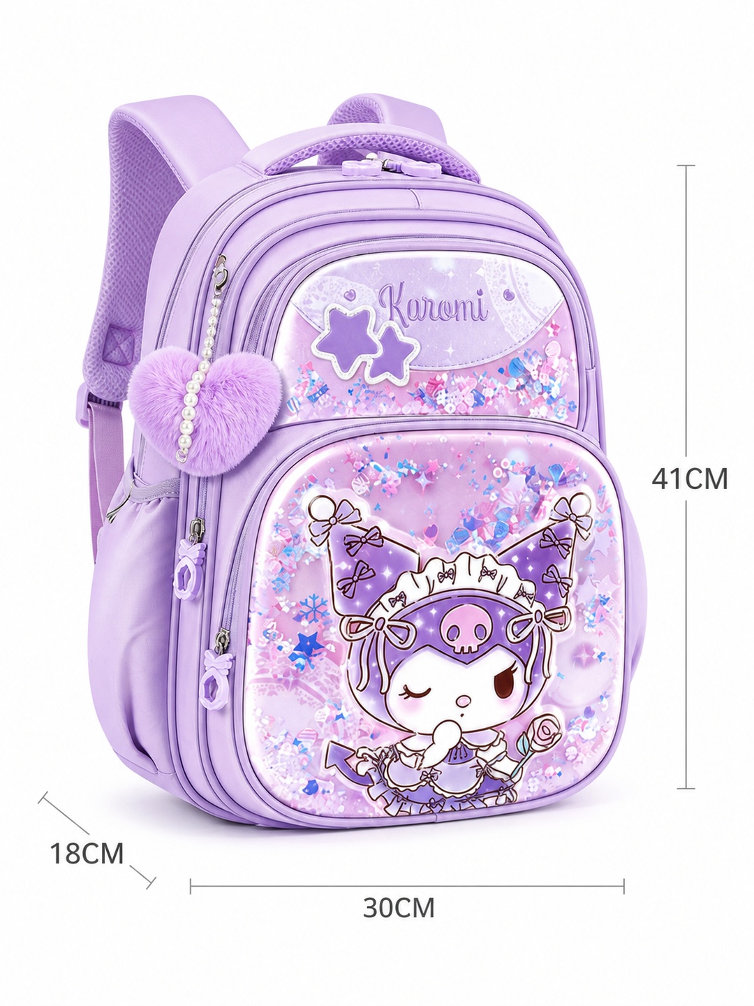 Girls Purple Graphic Pocket Print Backpack - Primary