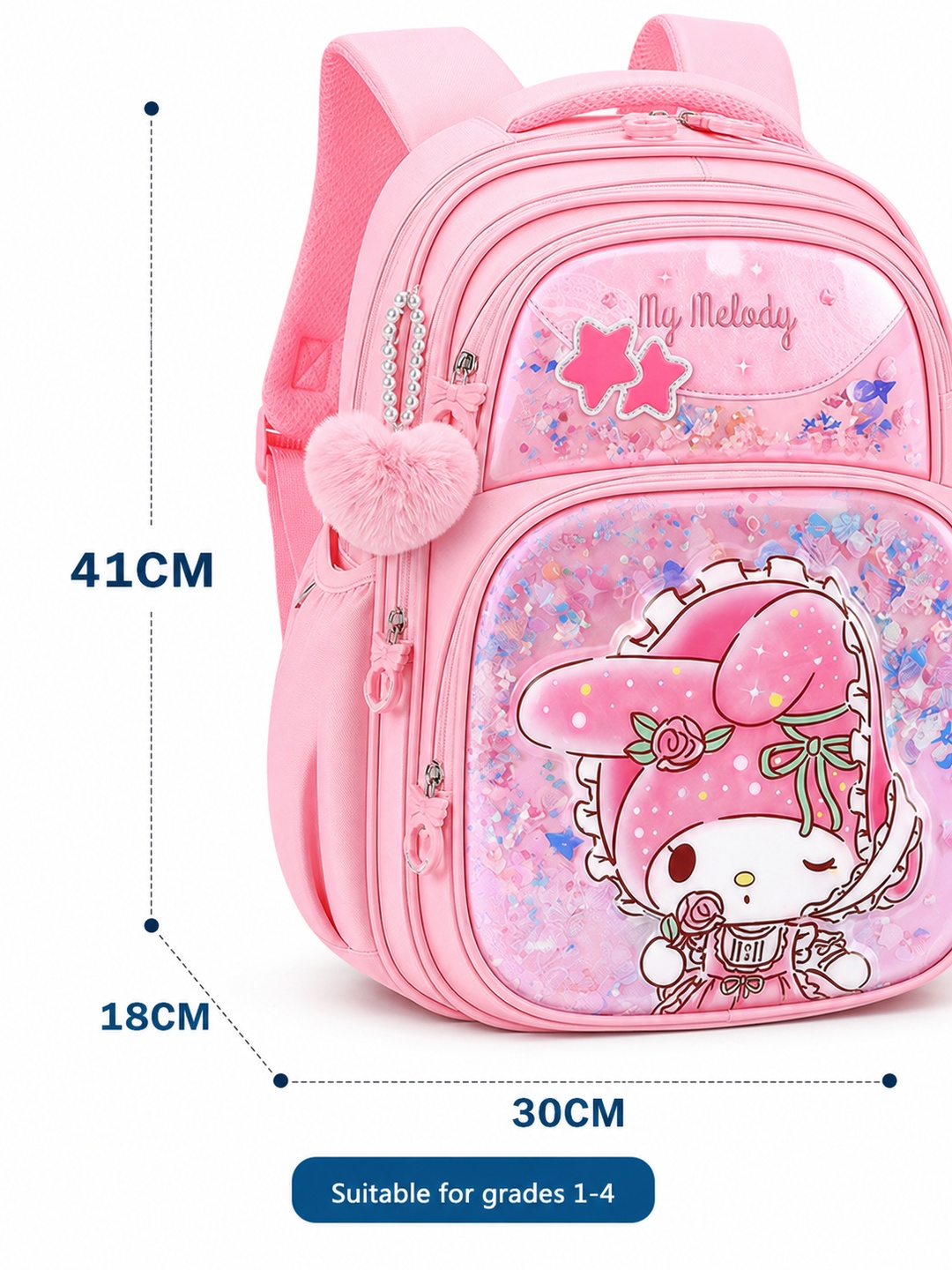 Girls Pink Graphic Print with Heart Charm Backpack