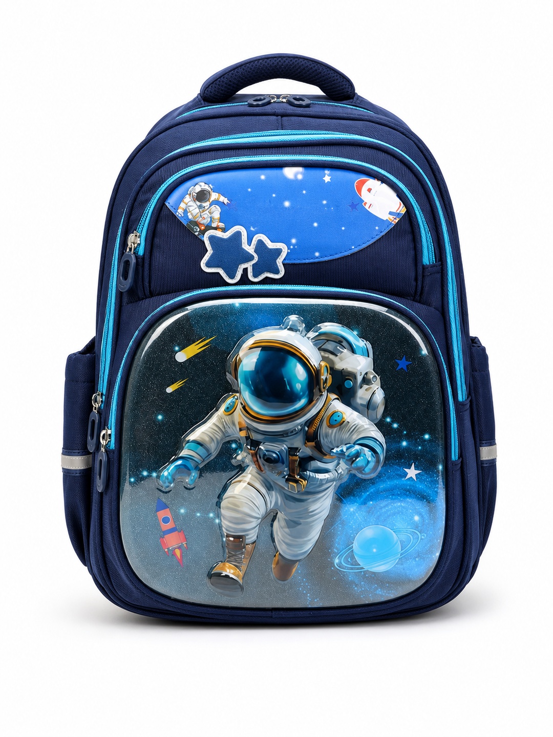 Kids Navy Blue Astronauts Print Zip Backpack - Primary