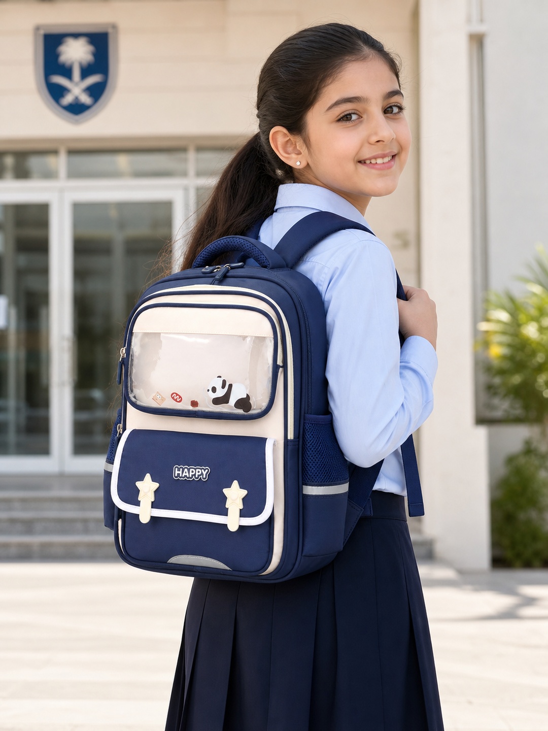 Kids Panda Print Zip Closure Backpack - Elementary