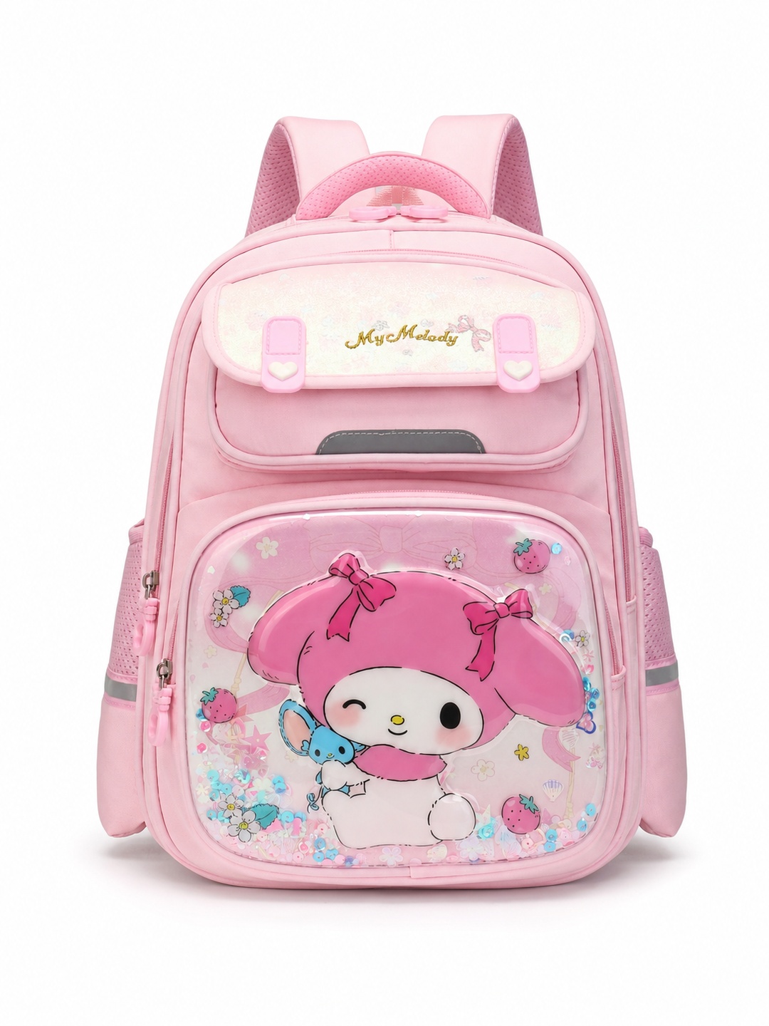 Girls Pink Graphic Print Zip Closure Backpack - Elementary