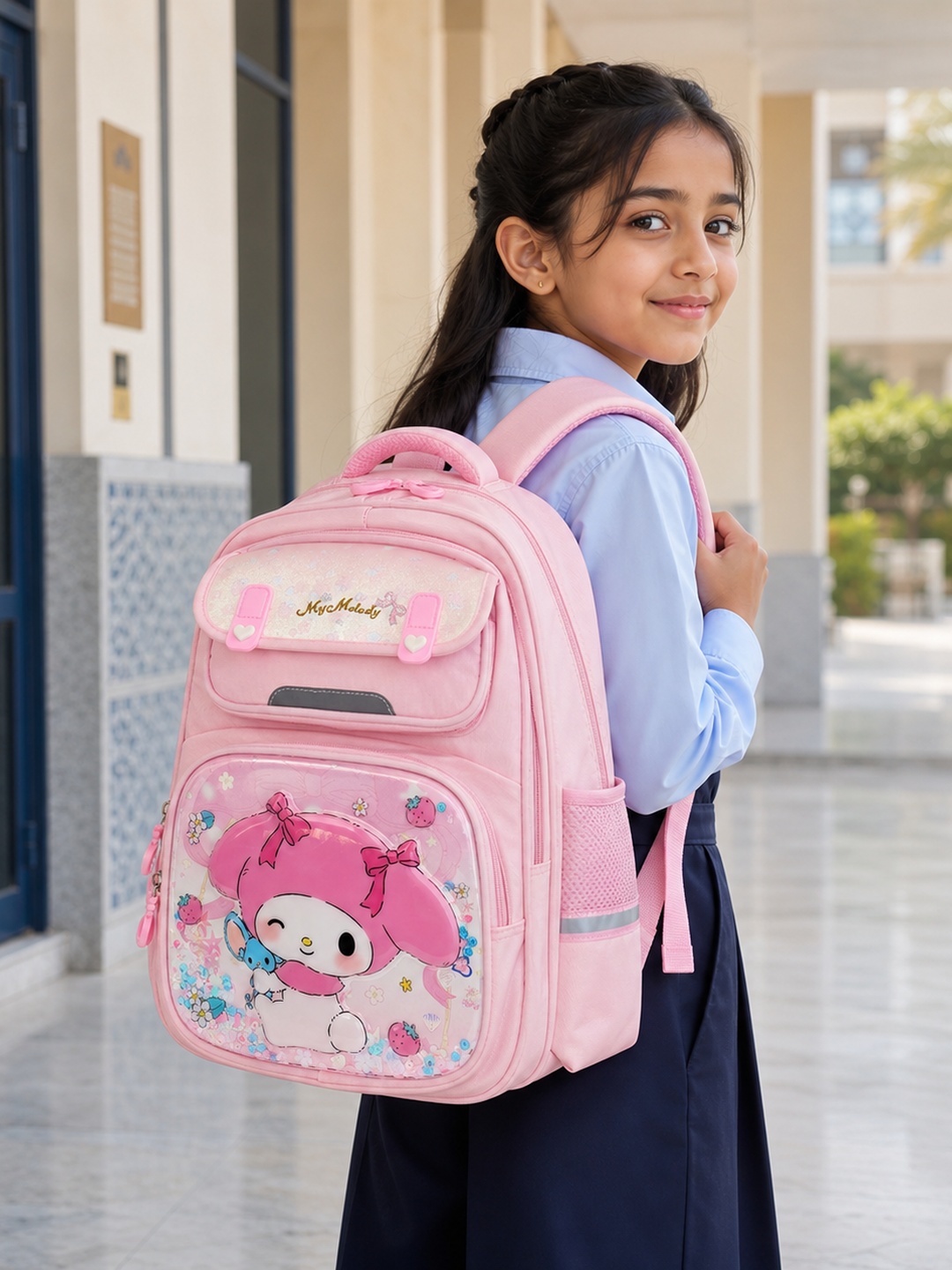 Girls Pink Graphic Print Zip Closure Backpack - Elementary