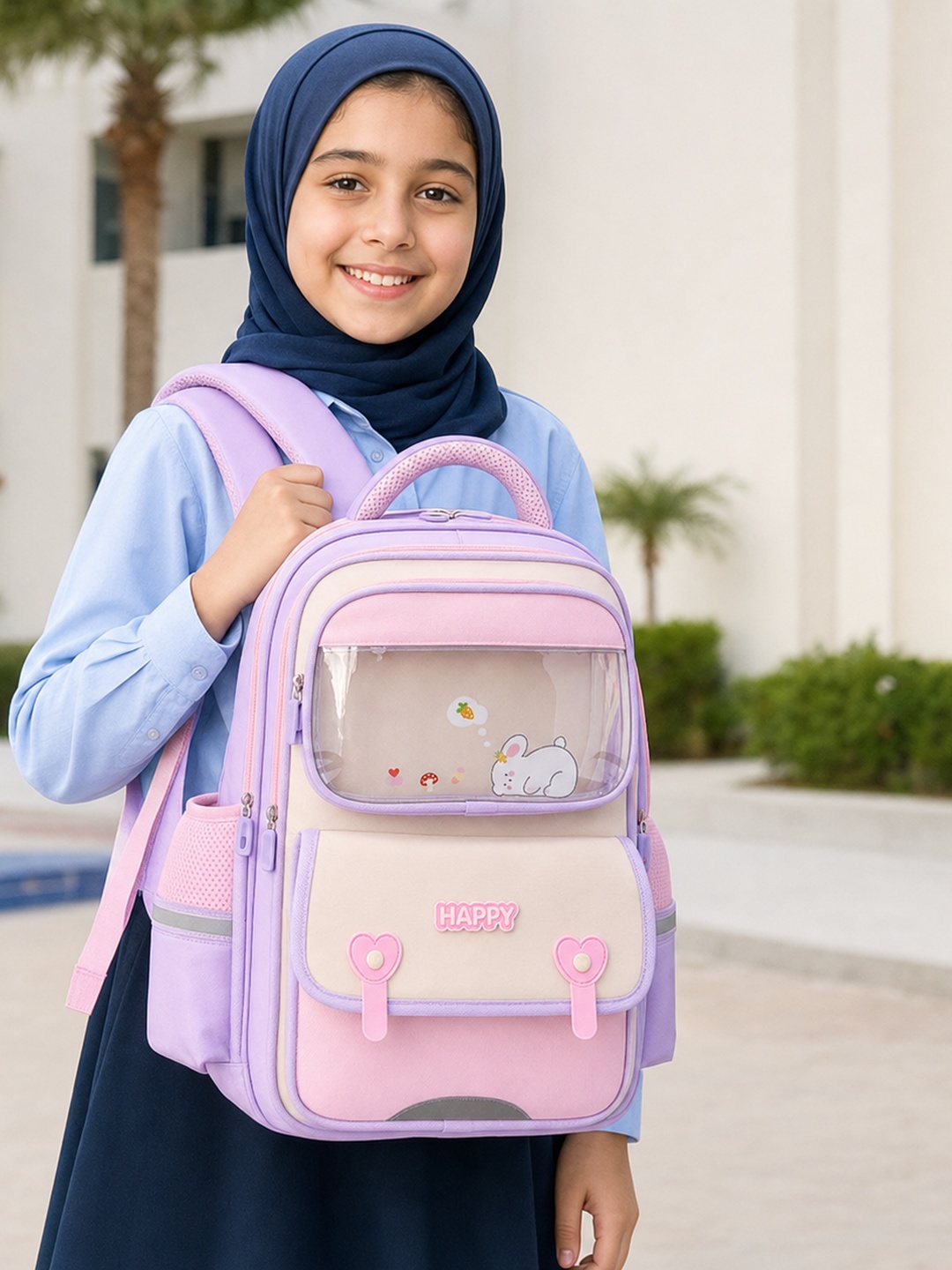 Girls Bunny Print Zip Closure Backpack