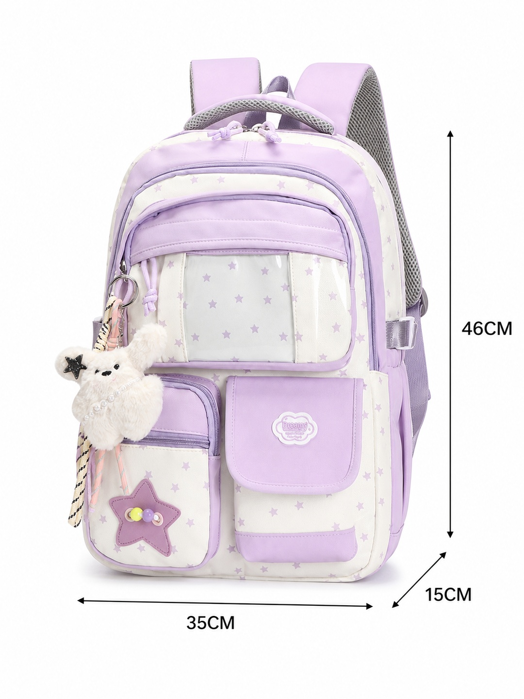Girls Star Print Backpack with Plush Charm