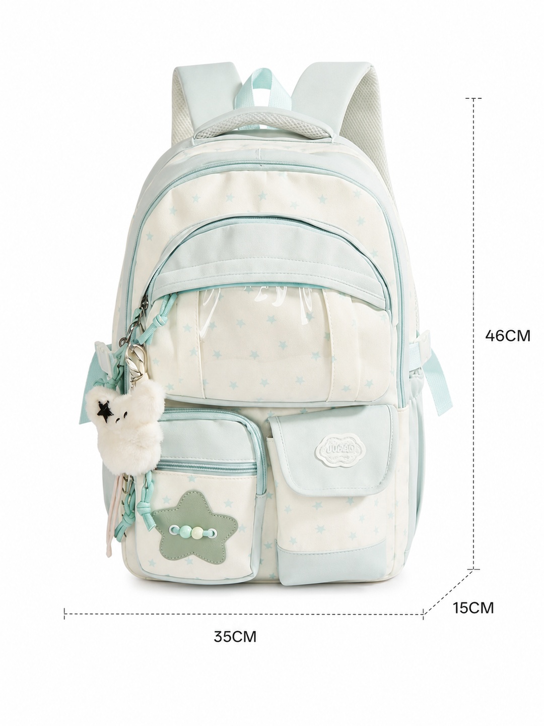 Girls Star Print Backpack with Plush Charm