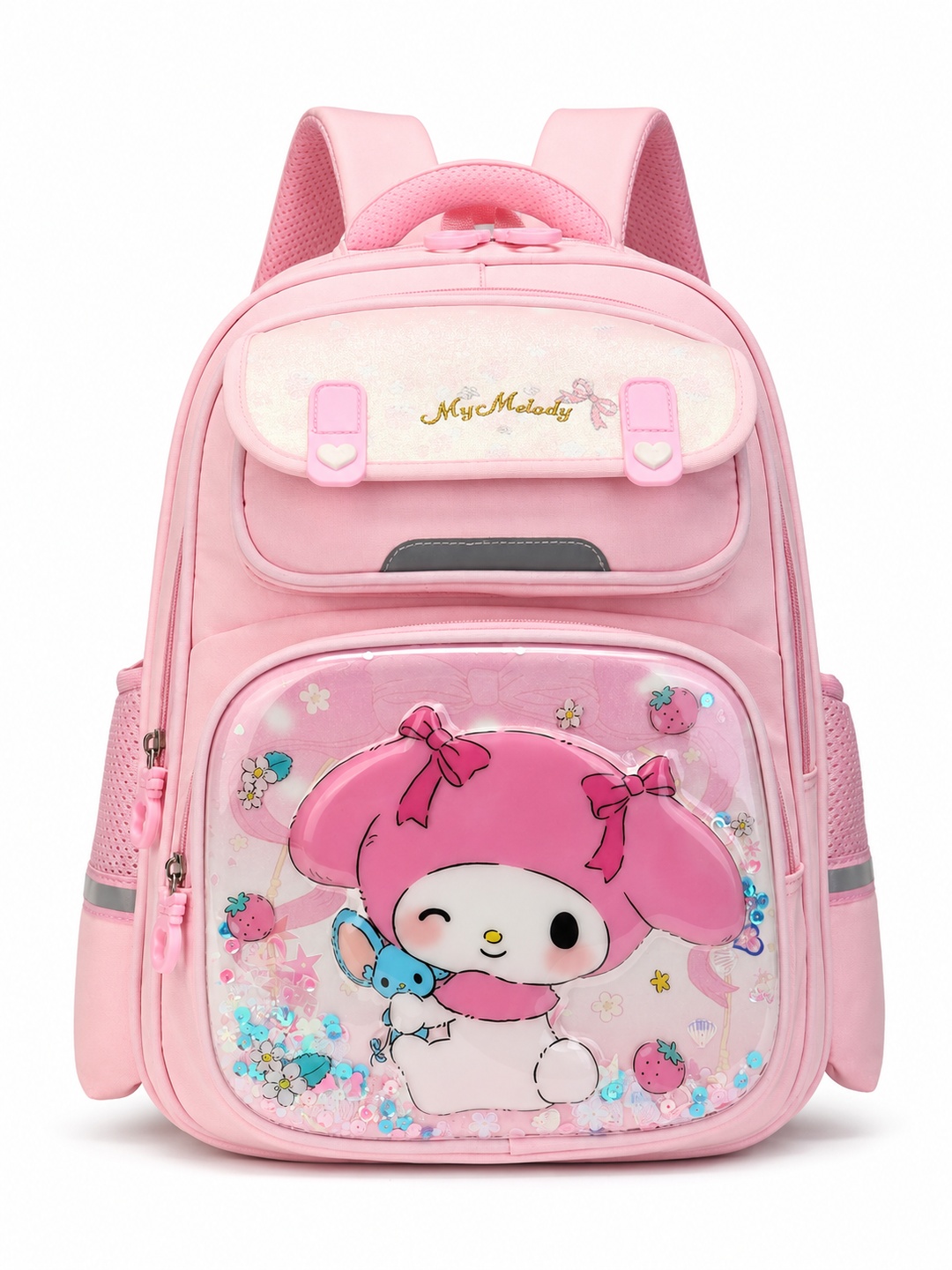 Girls Pink Graphic Print Zip Closure Backpack - Primary