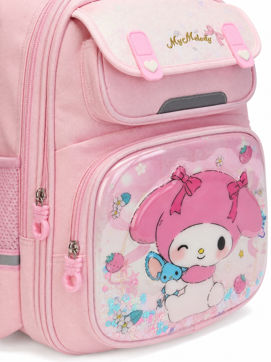 Girls Pink Graphic Print Zip Closure Backpack - Primary