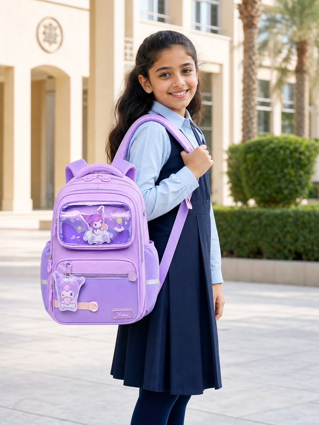 Girls Purple Graphic Print Zip Closure Backpack