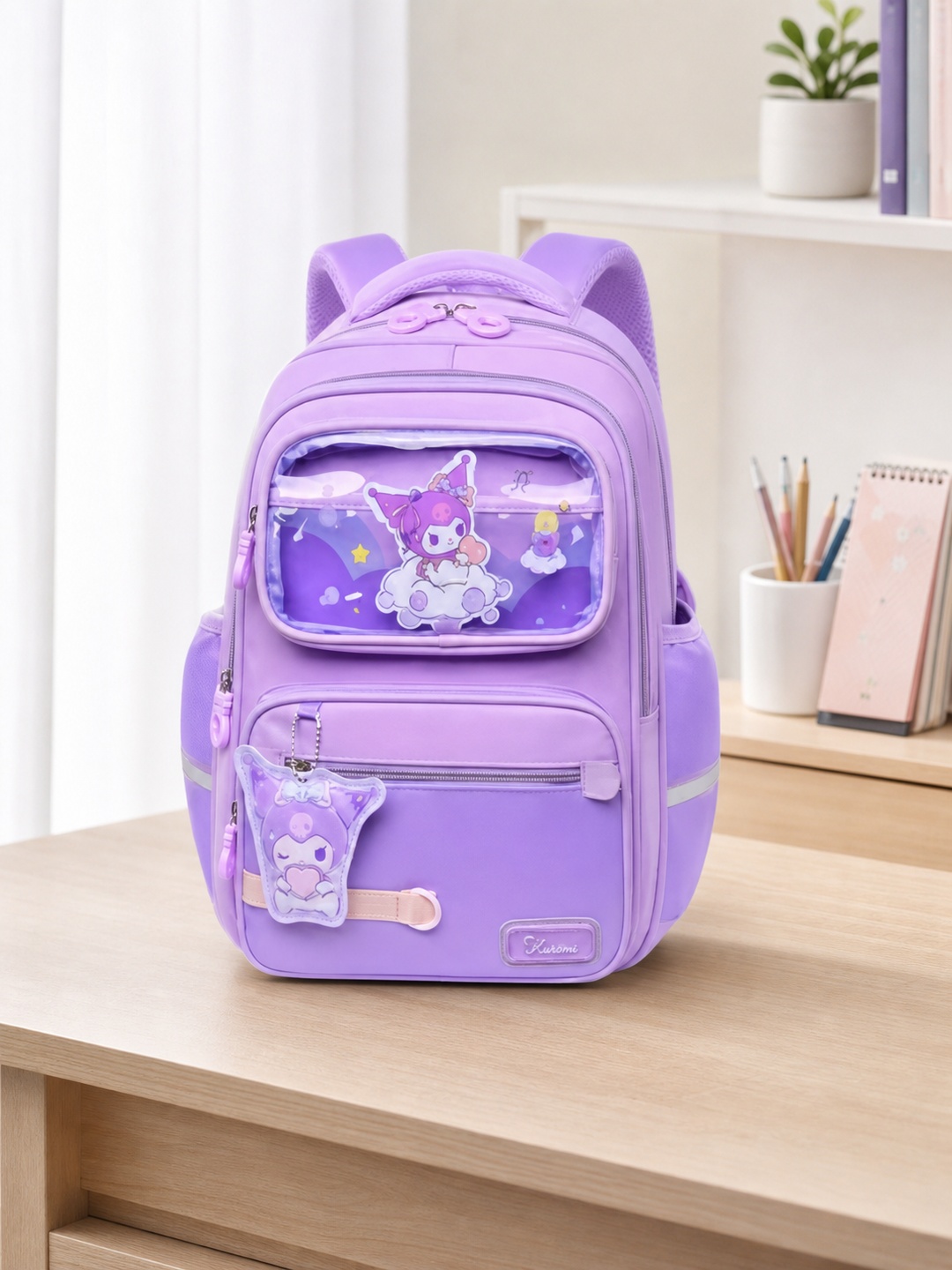 Girls Purple Graphic Print Zip Closure Backpack