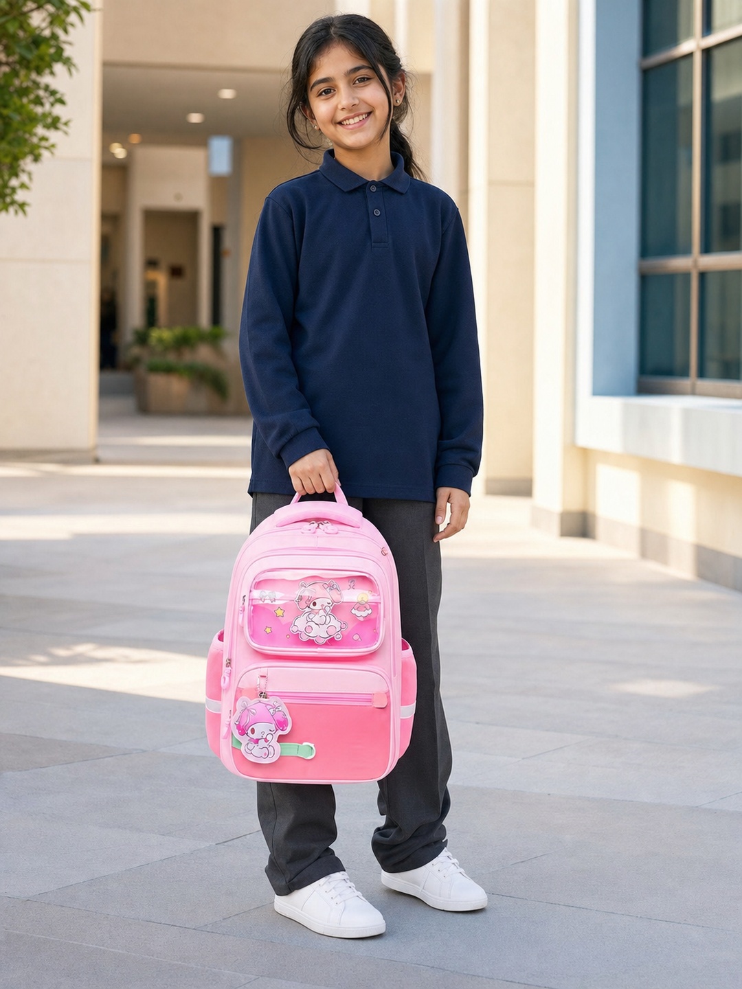 Girls Pink Graphic Print Zip Closure Backpack