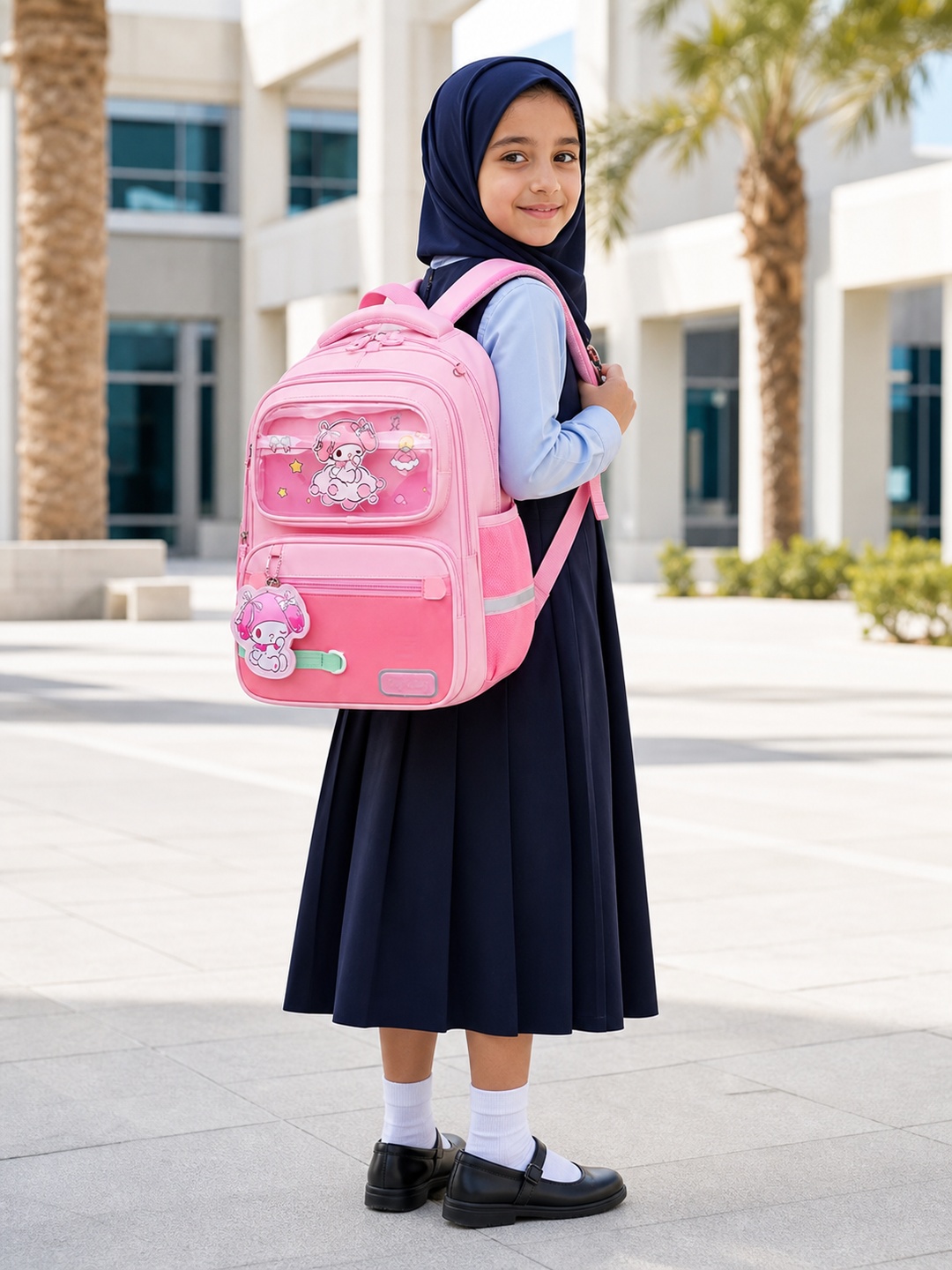 Girls Pink Graphic Print Zip Closure Backpack
