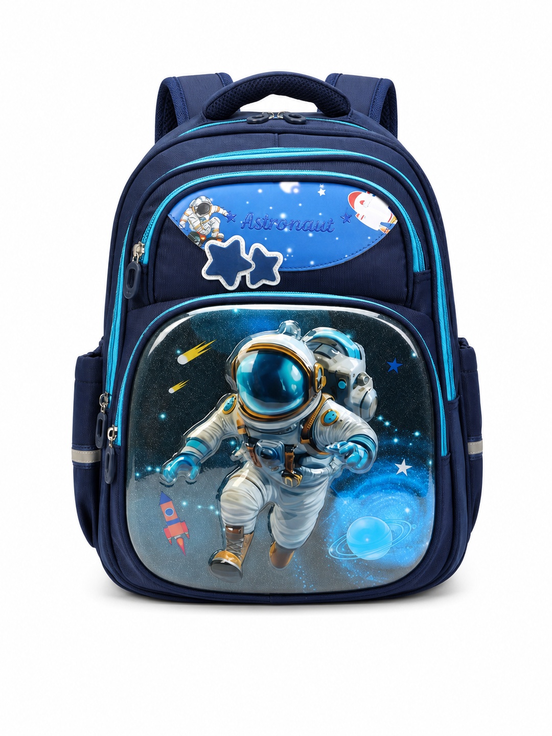 Kids Navy Blue Astronauts Print Zip Closure Backpack 