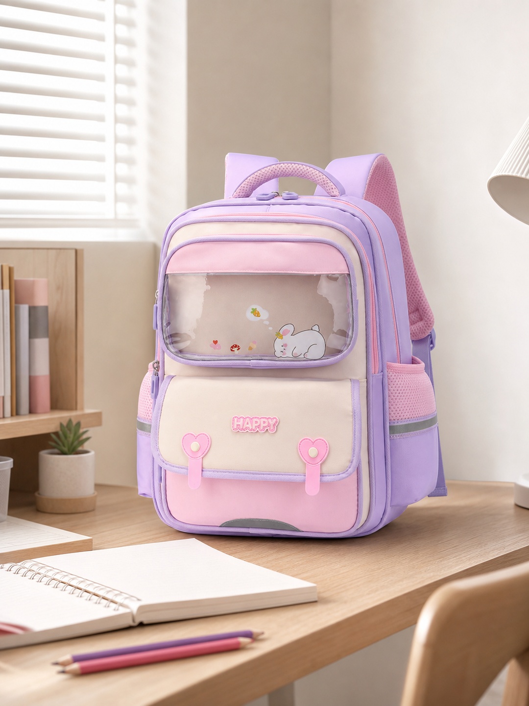 Girls Bunny Print Zip Closure Backpack