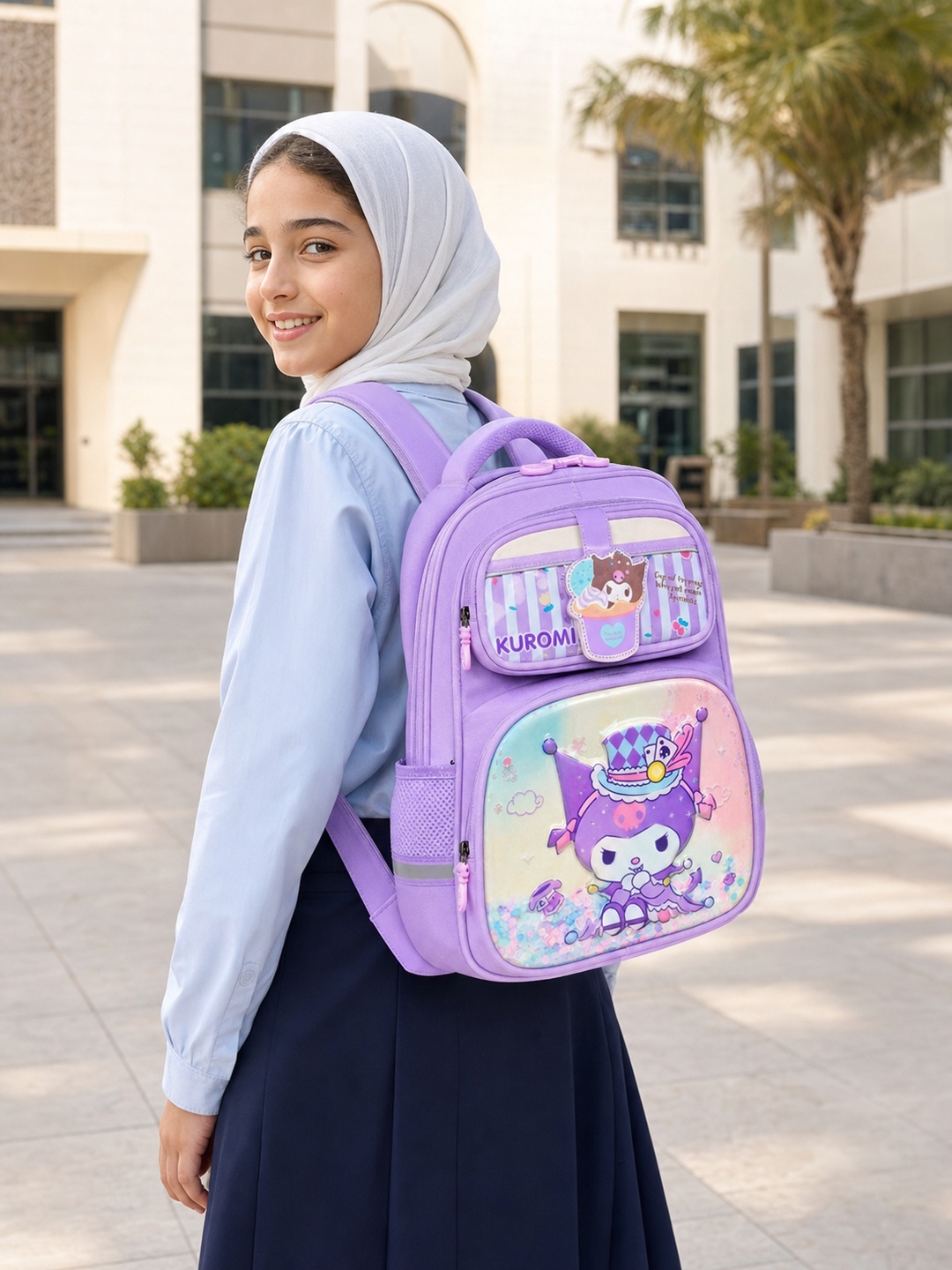 Girls Purple Graphic Print Zip Closure Backpack