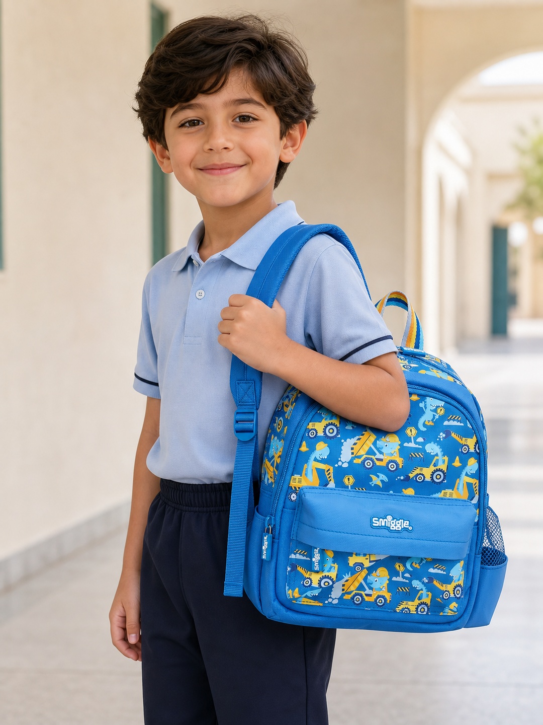 Boys Blue Graphic Print Zip Closure Backpack