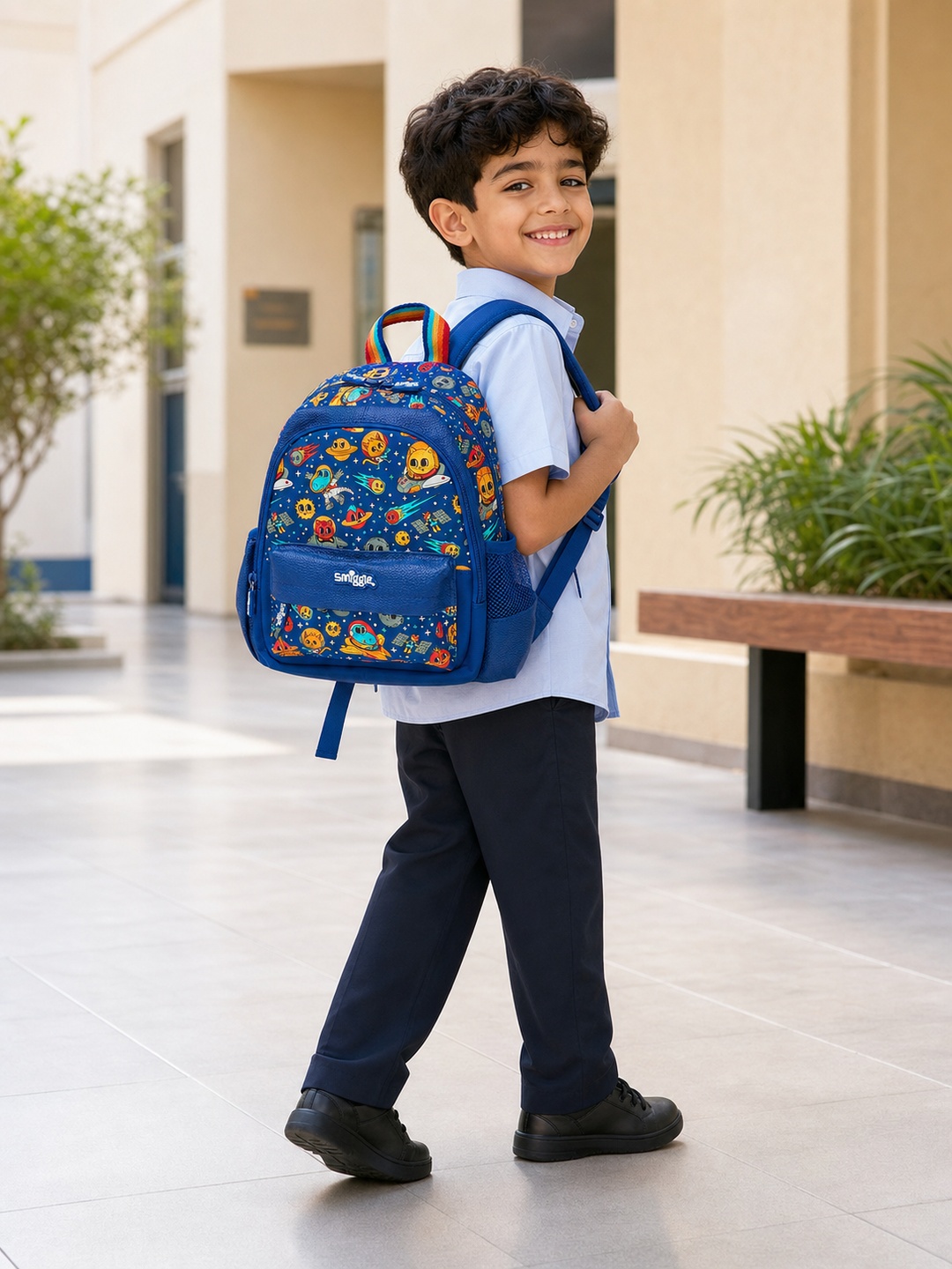 Boys Navy Blue Graphic Print Backpack