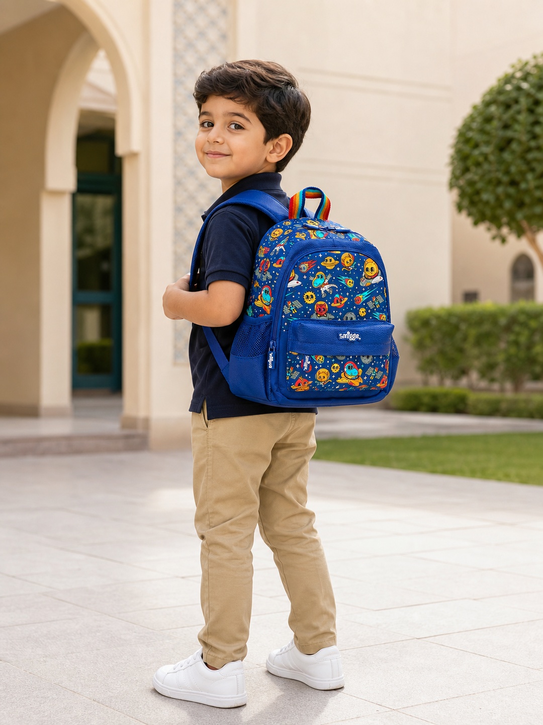 Boys Navy Blue Graphic Print Backpack