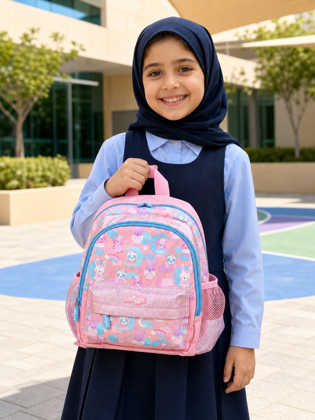 Girls Light Pink Graphic Print Zip Closure Backpack