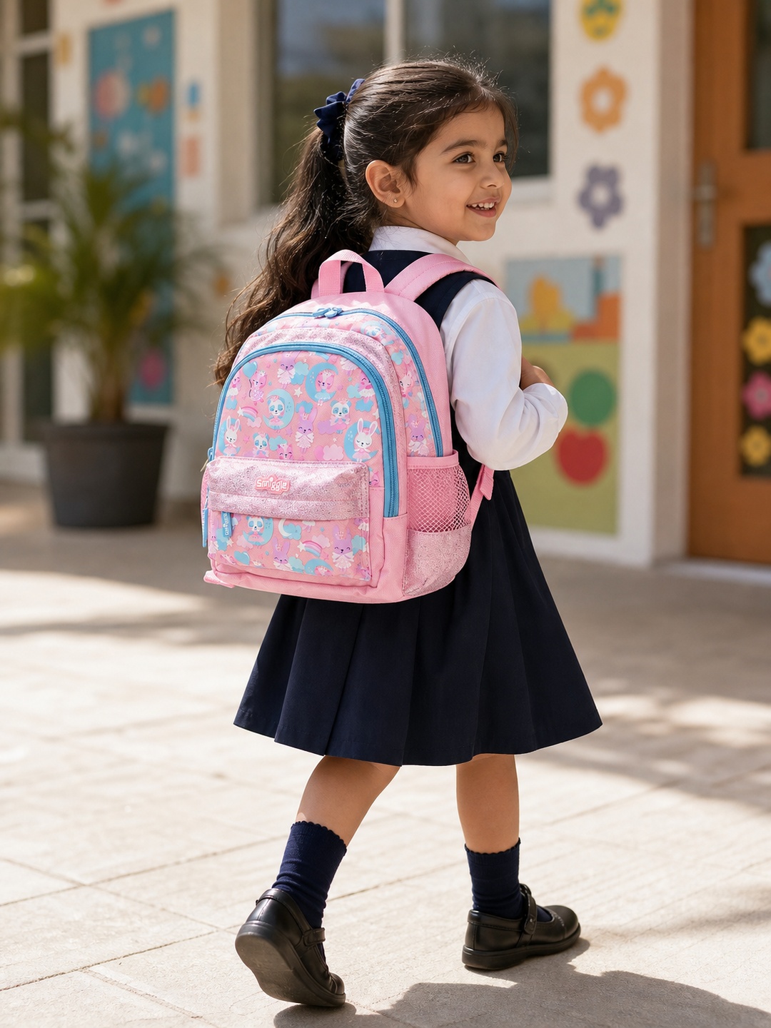Girls Light Pink Graphic Print Zip Closure Backpack