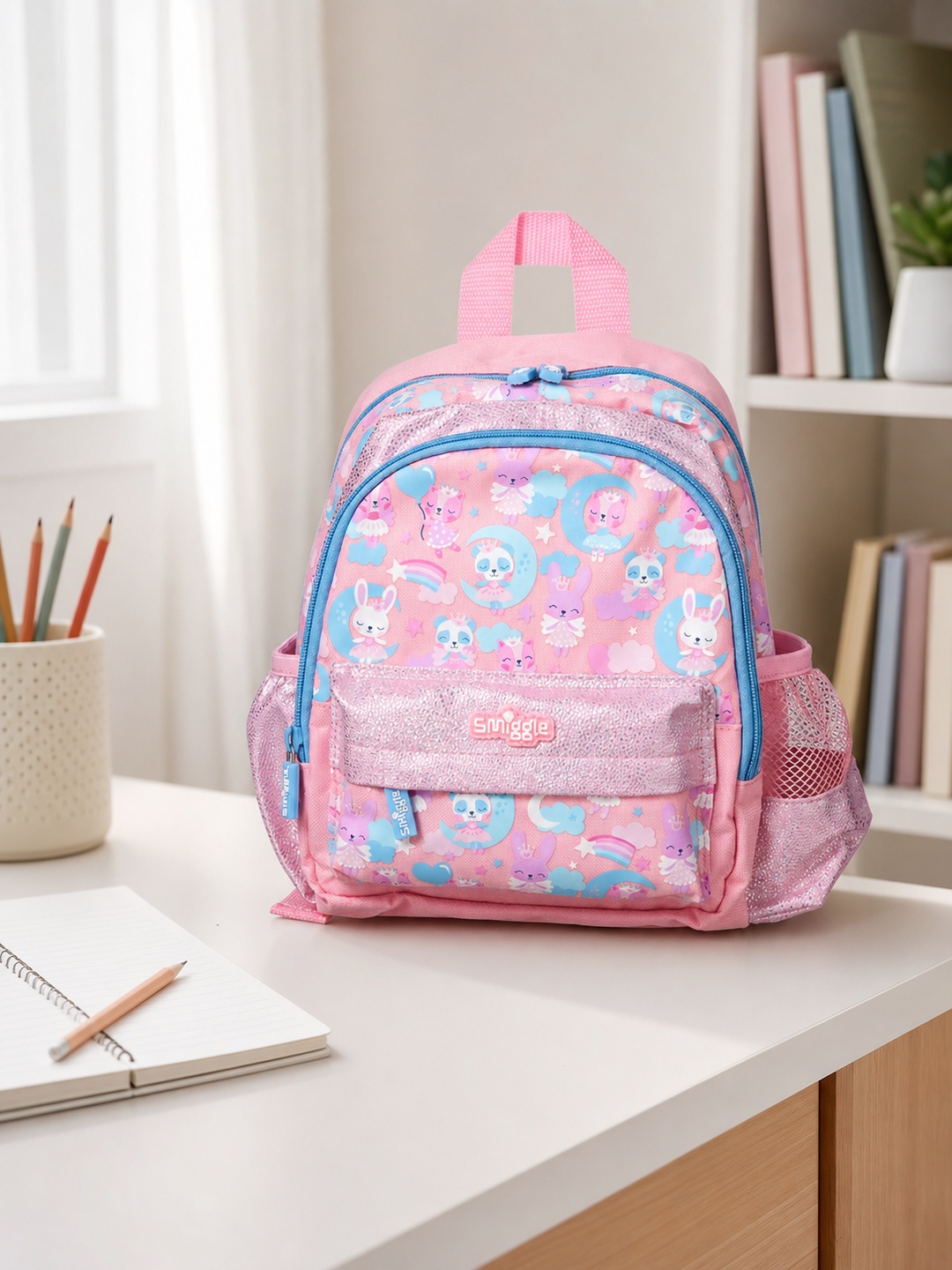 Girls Light Pink Graphic Print Zip Closure Backpack