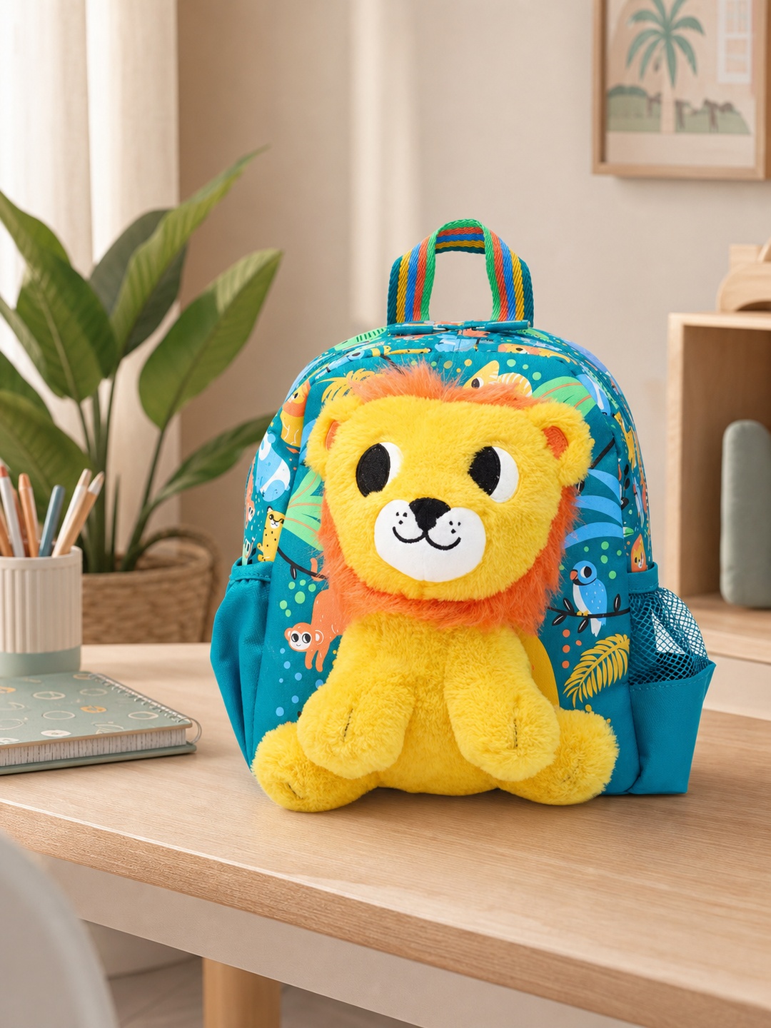Boys Graphic Print Backpack with Lion Doll Charm