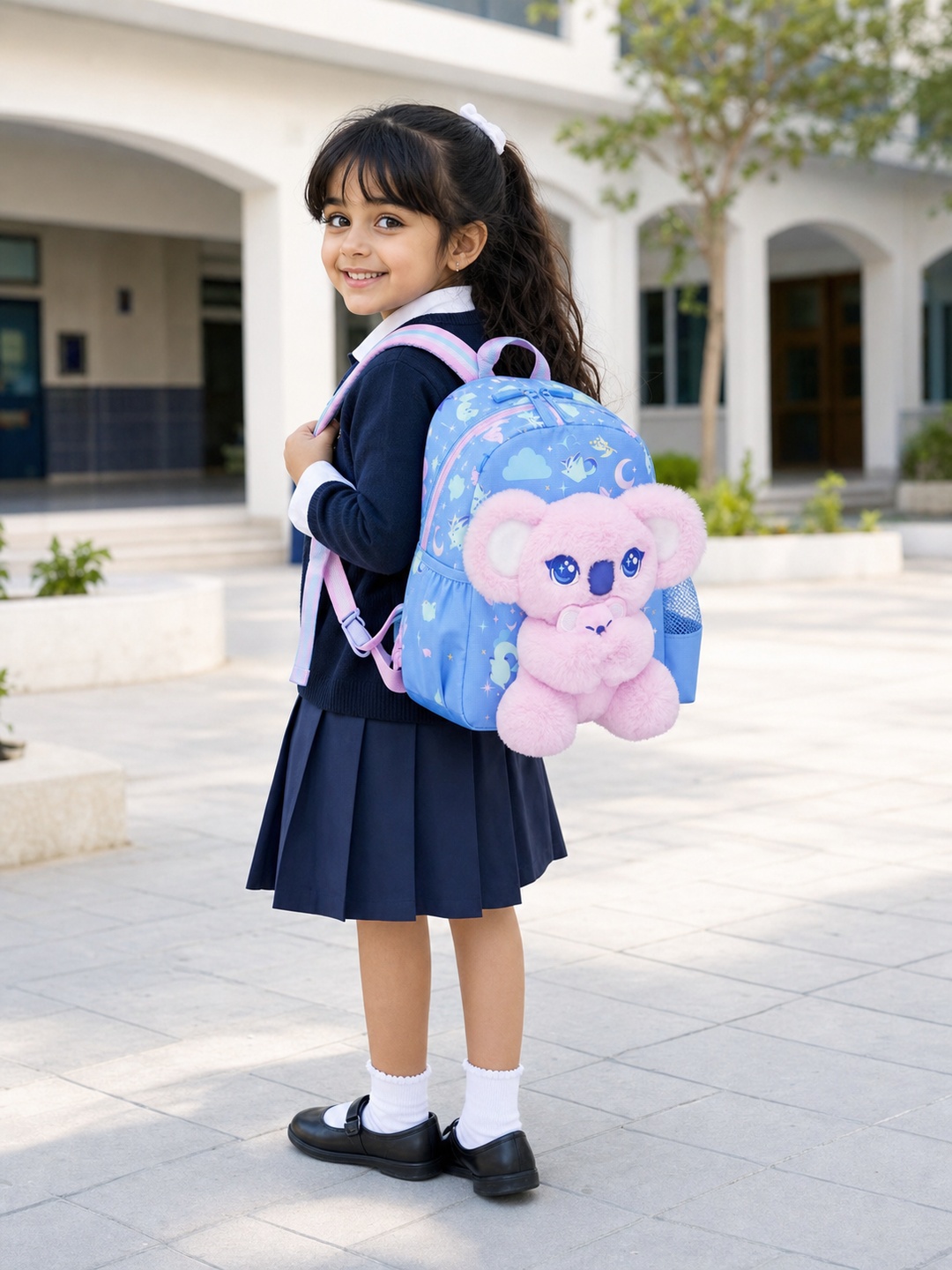 Girls Graphic Print Backpack with Koala Doll Charm