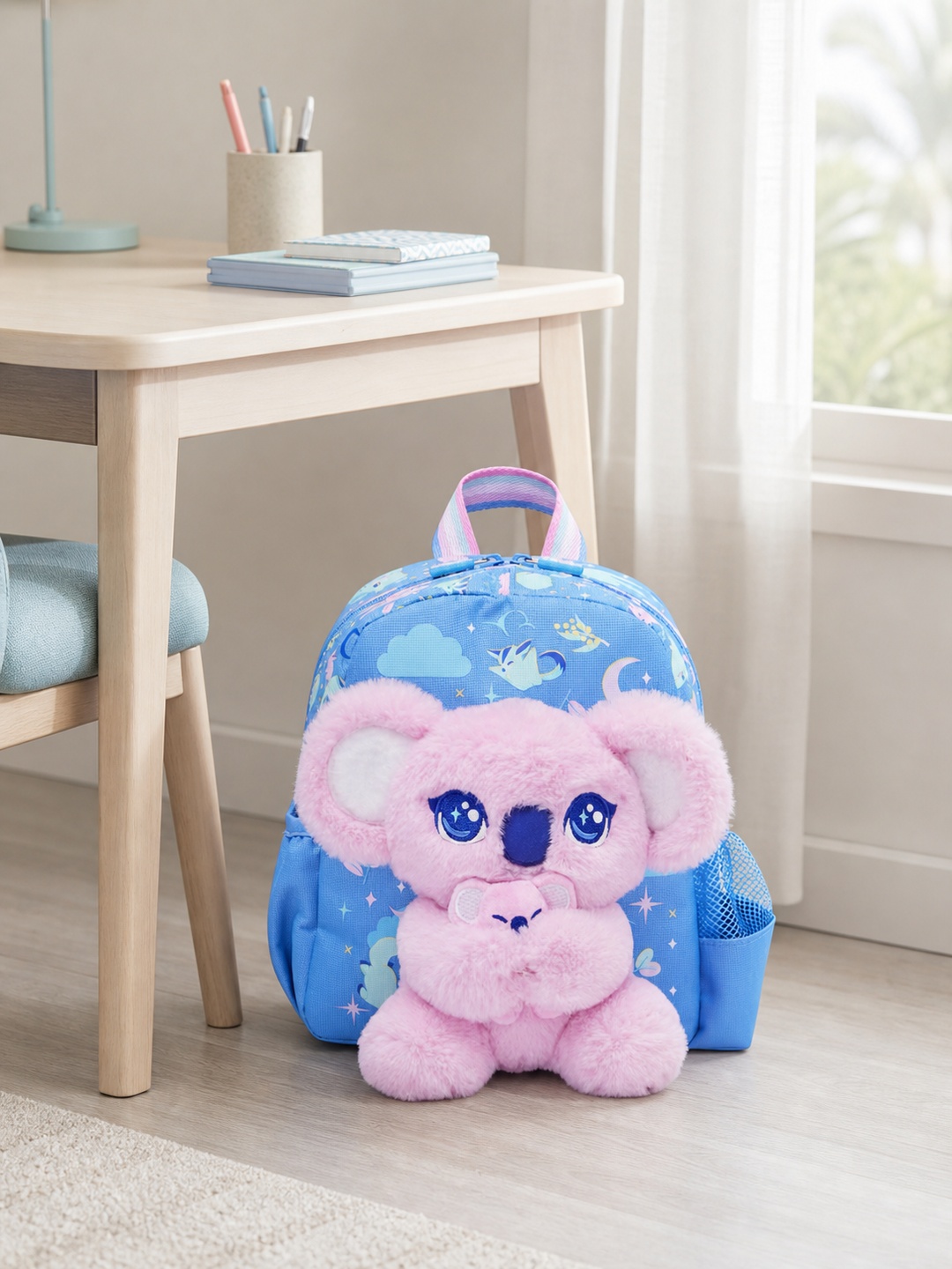 Girls Graphic Print Backpack with Koala Doll Charm