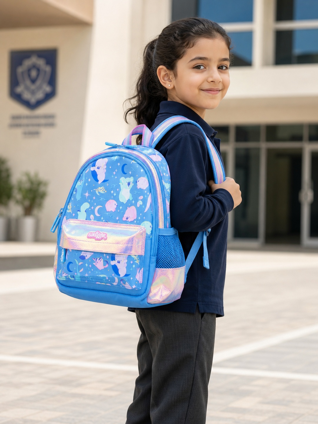 Girls Graphic Print Zip Closure Backpack