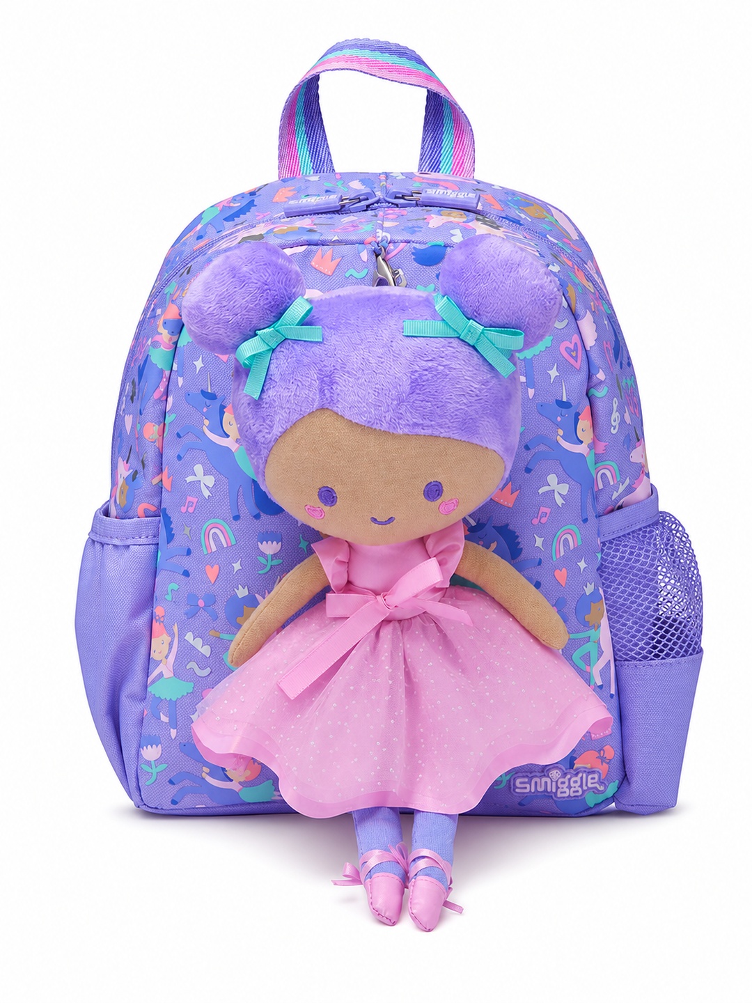 Girls Graphic Print Backpack with Ballerina Doll Charm