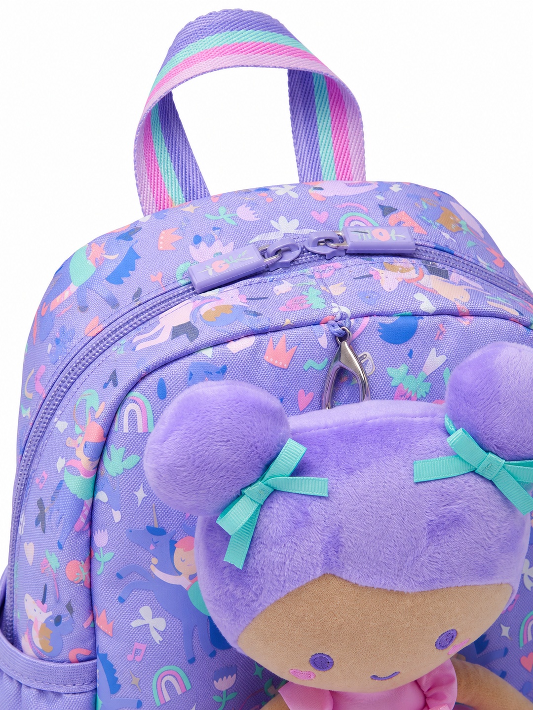 Girls Graphic Print Backpack with Ballerina Doll Charm