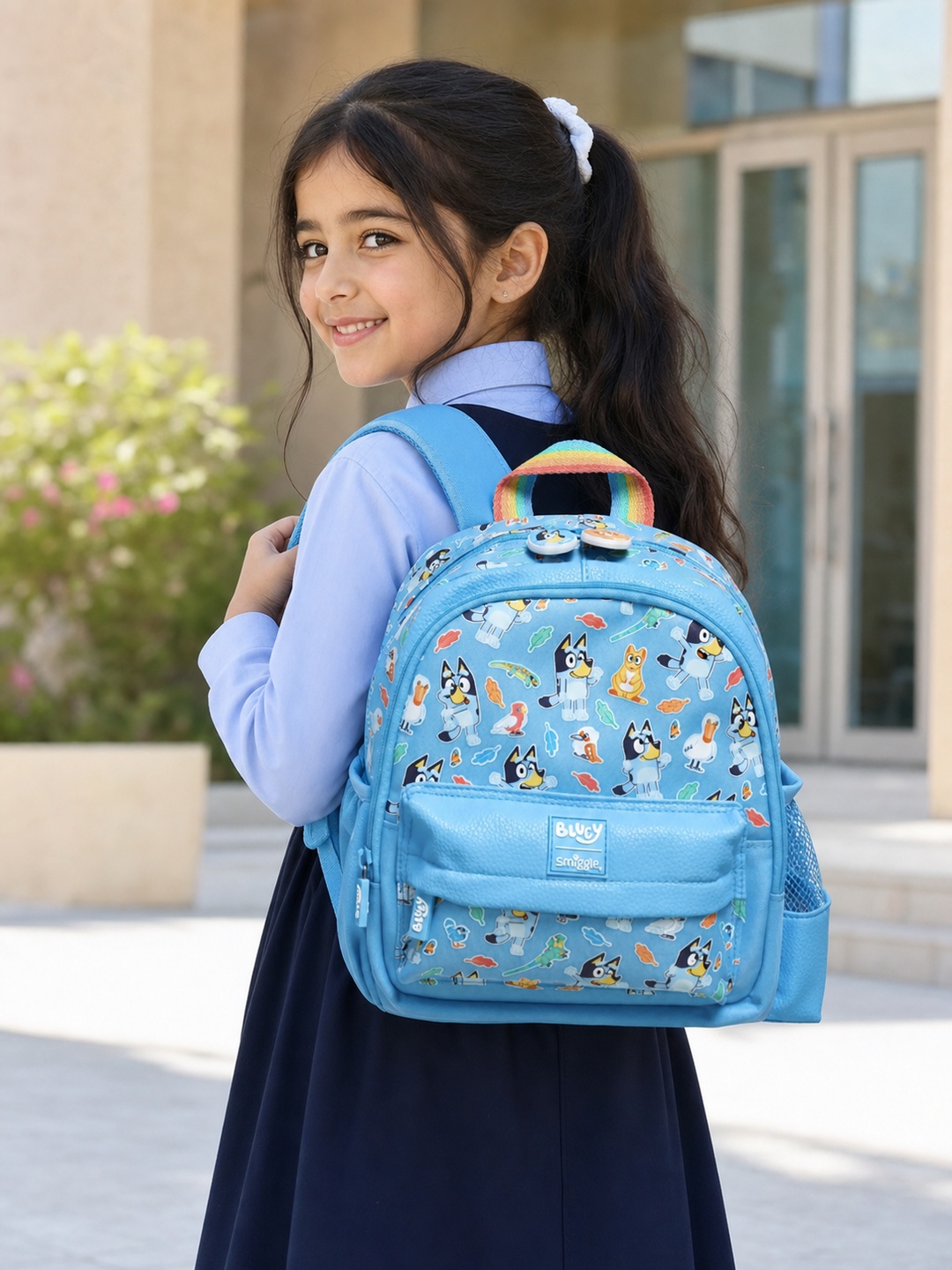 Kids Light Blue Graphic Print Zip Closure Backpack