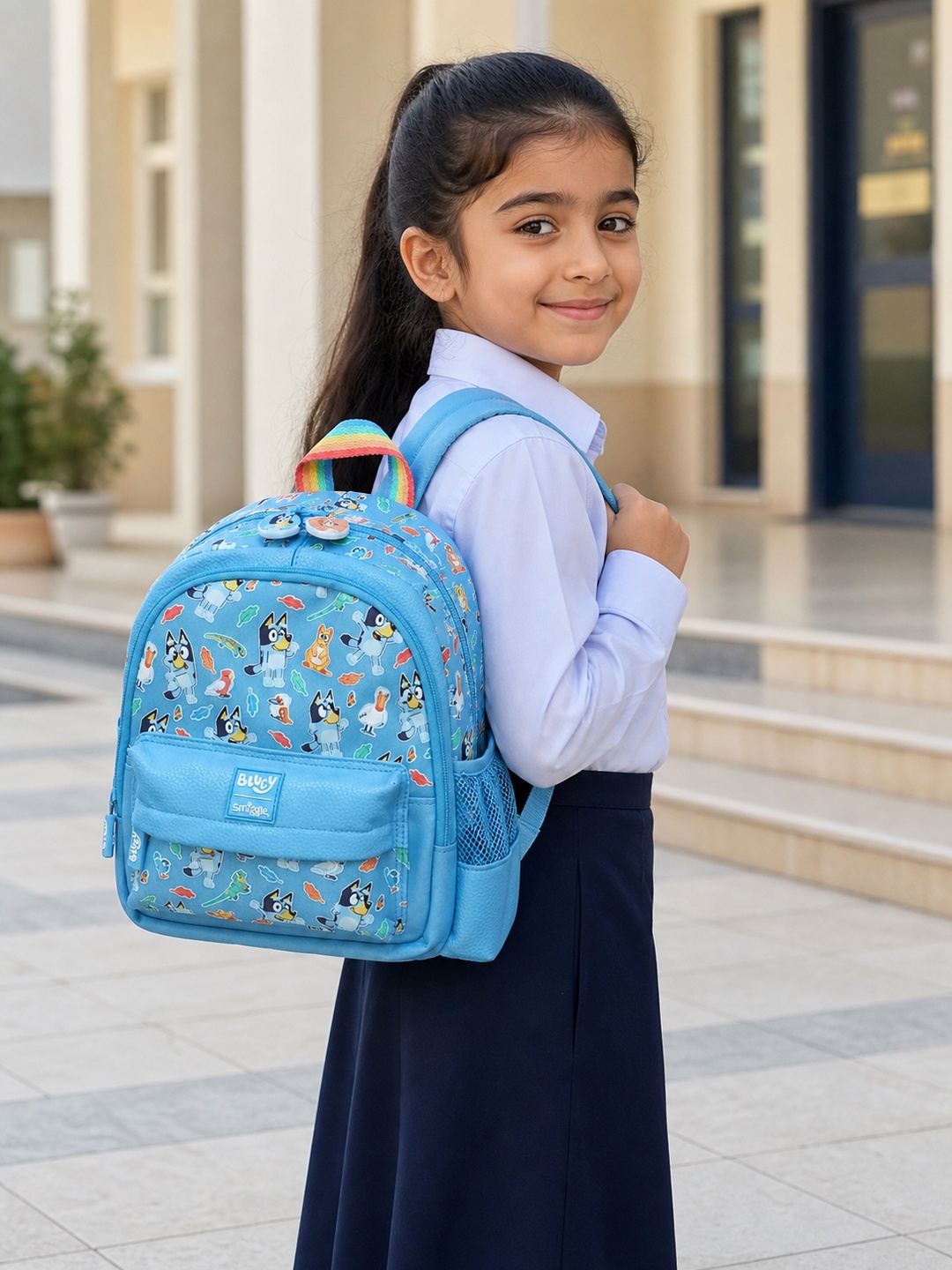 Kids Light Blue Graphic Print Zip Closure Backpack