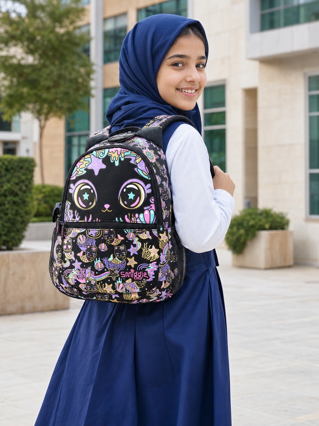 Girls Graphic Print with Cat Ears Zip Closure Backpack