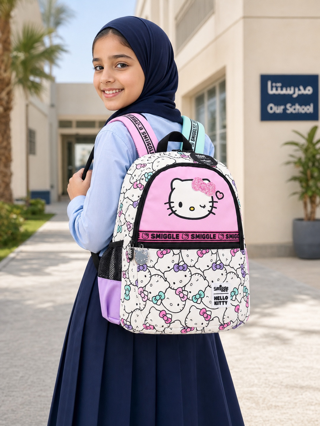 Girls Graphic Print Zip Closure Backpack